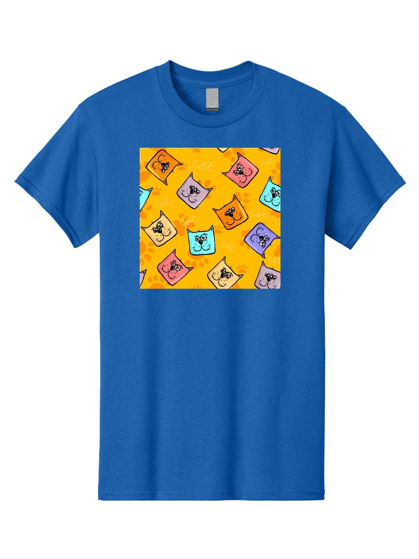 Cat-Pattern Men'S Graphic Tee, 100% Cotton, Comfortable Casual Summer Wear, Machine Washable, Cartoon Cats, Pastel Colors, Cat Faces, Playful Pattern, Cute Animals, Whimsical Design, Feline Friends, Adorable Illustrations, Fun Graphics, Aac384 12