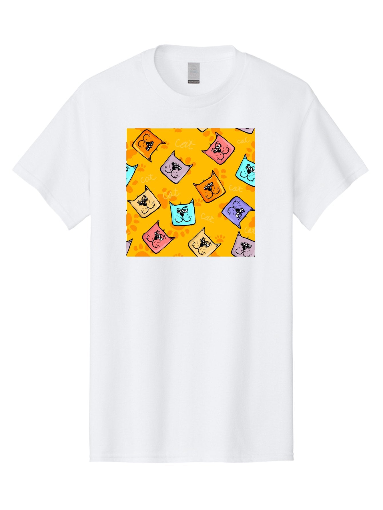 Cat-Pattern Men'S Graphic Tee, 100% Cotton, Comfortable Casual Summer Wear, Machine Washable, Cartoon Cats, Pastel Colors, Cat Faces, Playful Pattern, Cute Animals, Whimsical Design, Feline Friends, Adorable Illustrations, Fun Graphics, Aac384 6