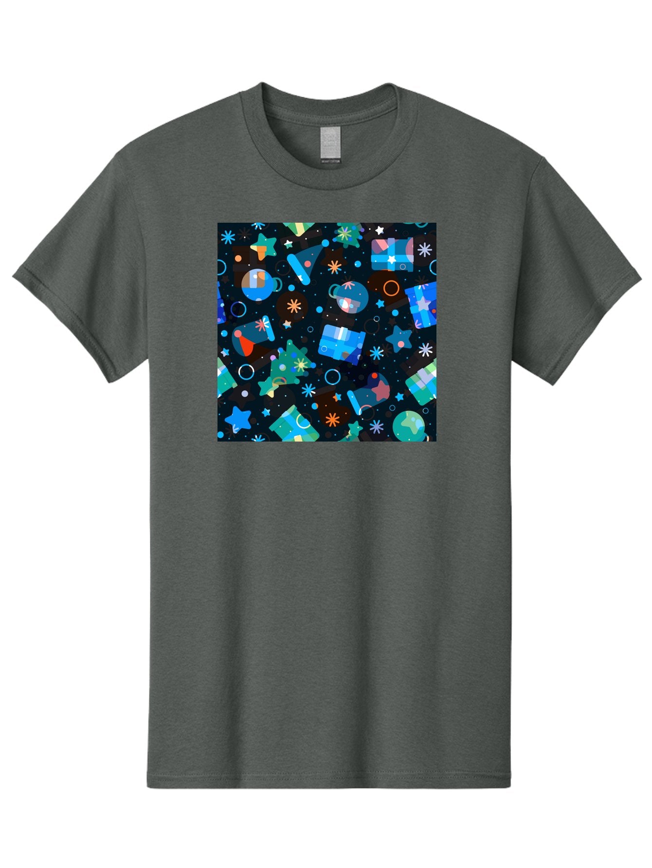 Christmas-Pattern Men'S Graphic Tee, 100% Cotton, Comfortable Casual Summer Wear, Machine Washable, Party Hats, Festive Decorations, Stars, Confetti, Balloons, Gift Boxes, Mug, Party Blowers, Celebratory Elements, Party Theme Aac385 4