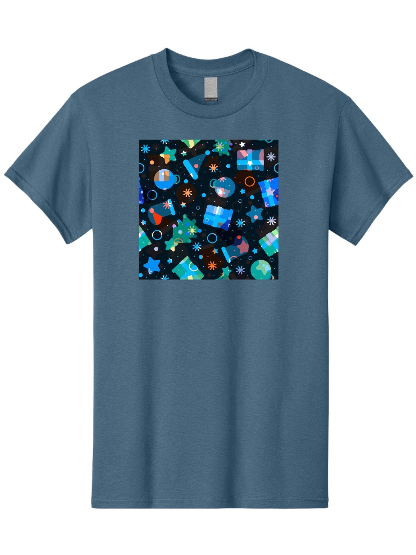 Christmas-Pattern Men'S Graphic Tee, 100% Cotton, Comfortable Casual Summer Wear, Machine Washable, Party Hats, Festive Decorations, Stars, Confetti, Balloons, Gift Boxes, Mug, Party Blowers, Celebratory Elements, Party Theme Aac385 5