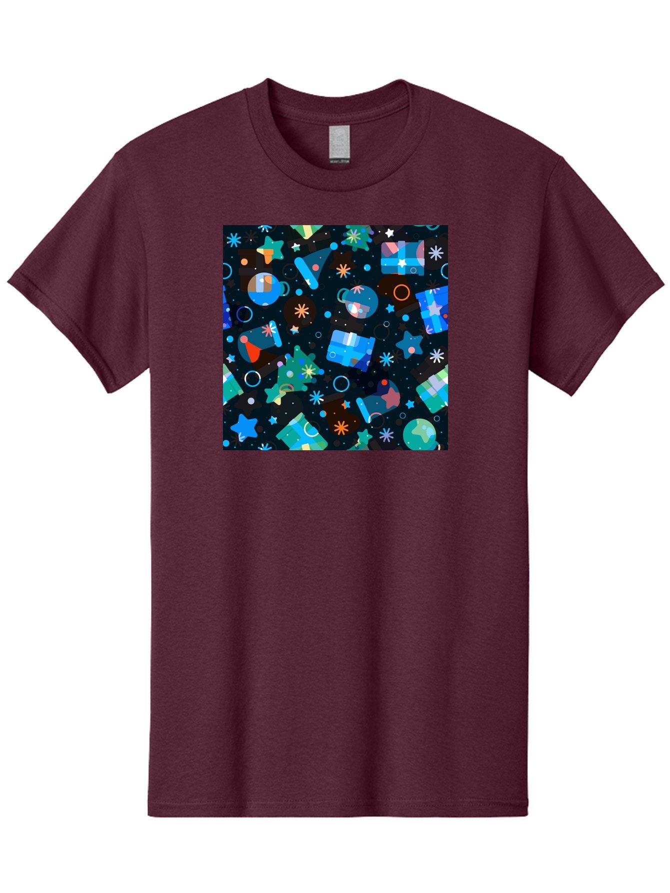 Christmas-Pattern Men'S Graphic Tee, 100% Cotton, Comfortable Casual Summer Wear, Machine Washable, Party Hats, Festive Decorations, Stars, Confetti, Balloons, Gift Boxes, Mug, Party Blowers, Celebratory Elements, Party Theme Aac385 14