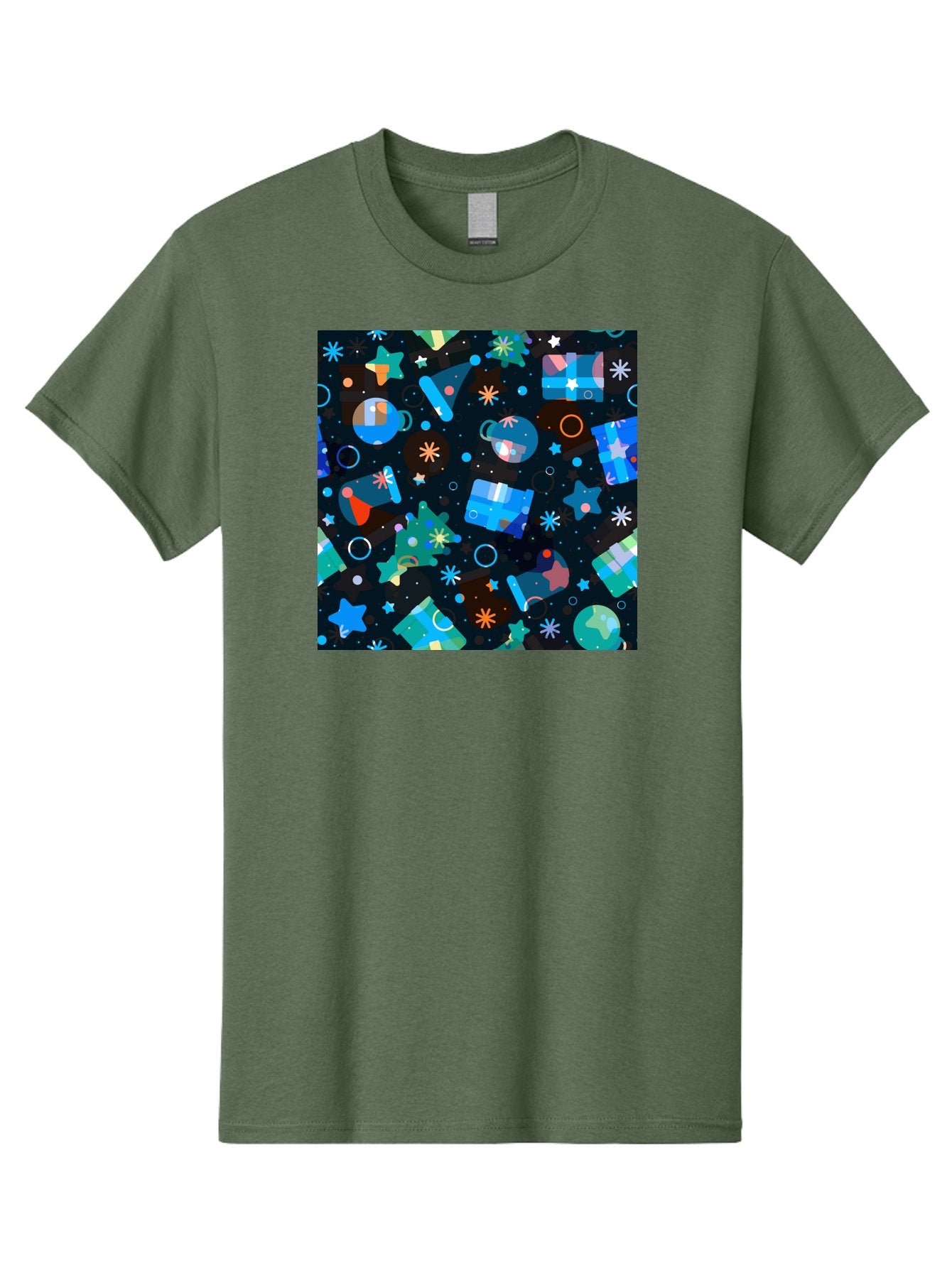 Christmas-Pattern Men'S Graphic Tee, 100% Cotton, Comfortable Casual Summer Wear, Machine Washable, Party Hats, Festive Decorations, Stars, Confetti, Balloons, Gift Boxes, Mug, Party Blowers, Celebratory Elements, Party Theme Aac385 3