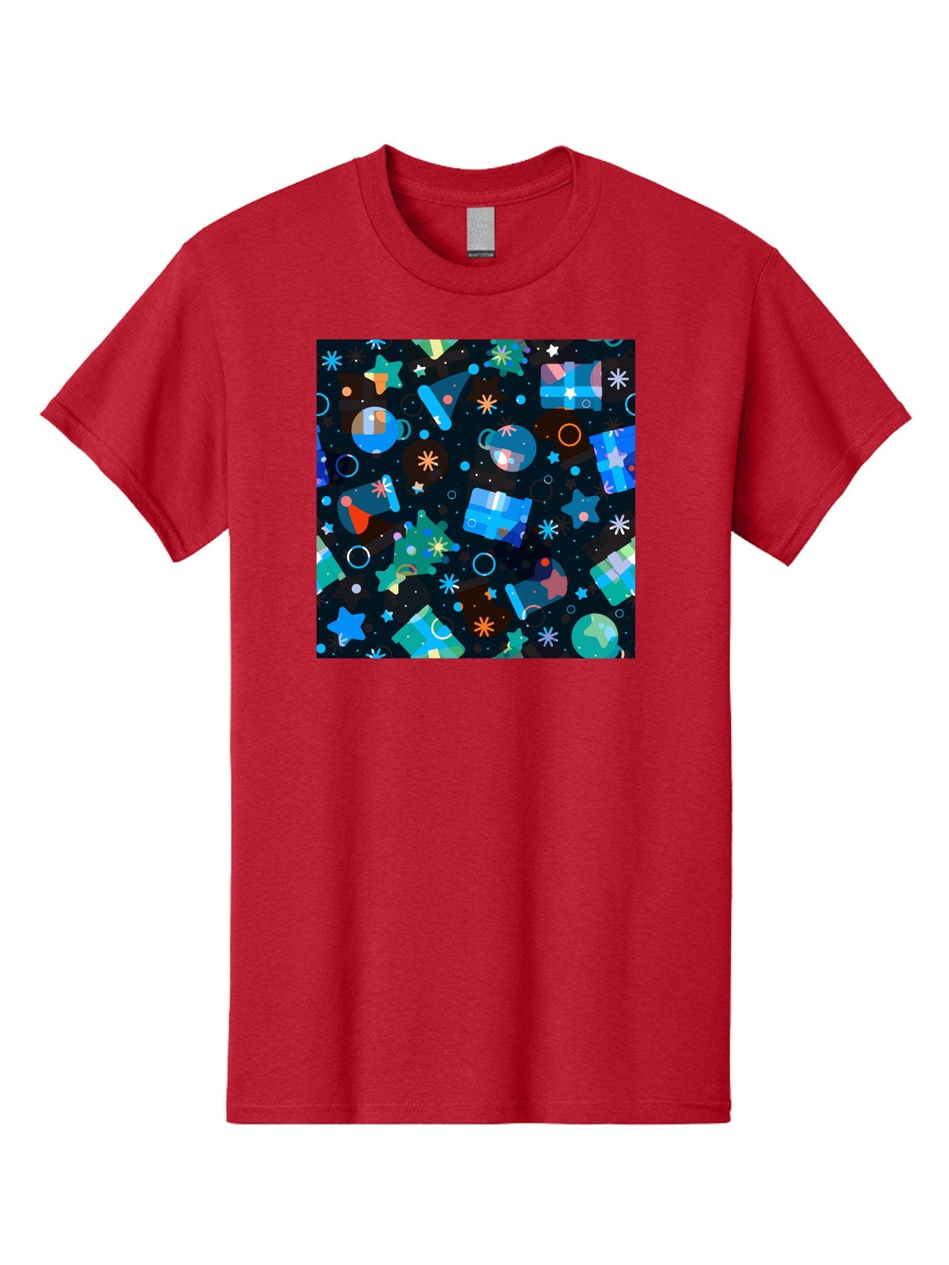 Christmas-Pattern Men'S Graphic Tee, 100% Cotton, Comfortable Casual Summer Wear, Machine Washable, Party Hats, Festive Decorations, Stars, Confetti, Balloons, Gift Boxes, Mug, Party Blowers, Celebratory Elements, Party Theme Aac385 7