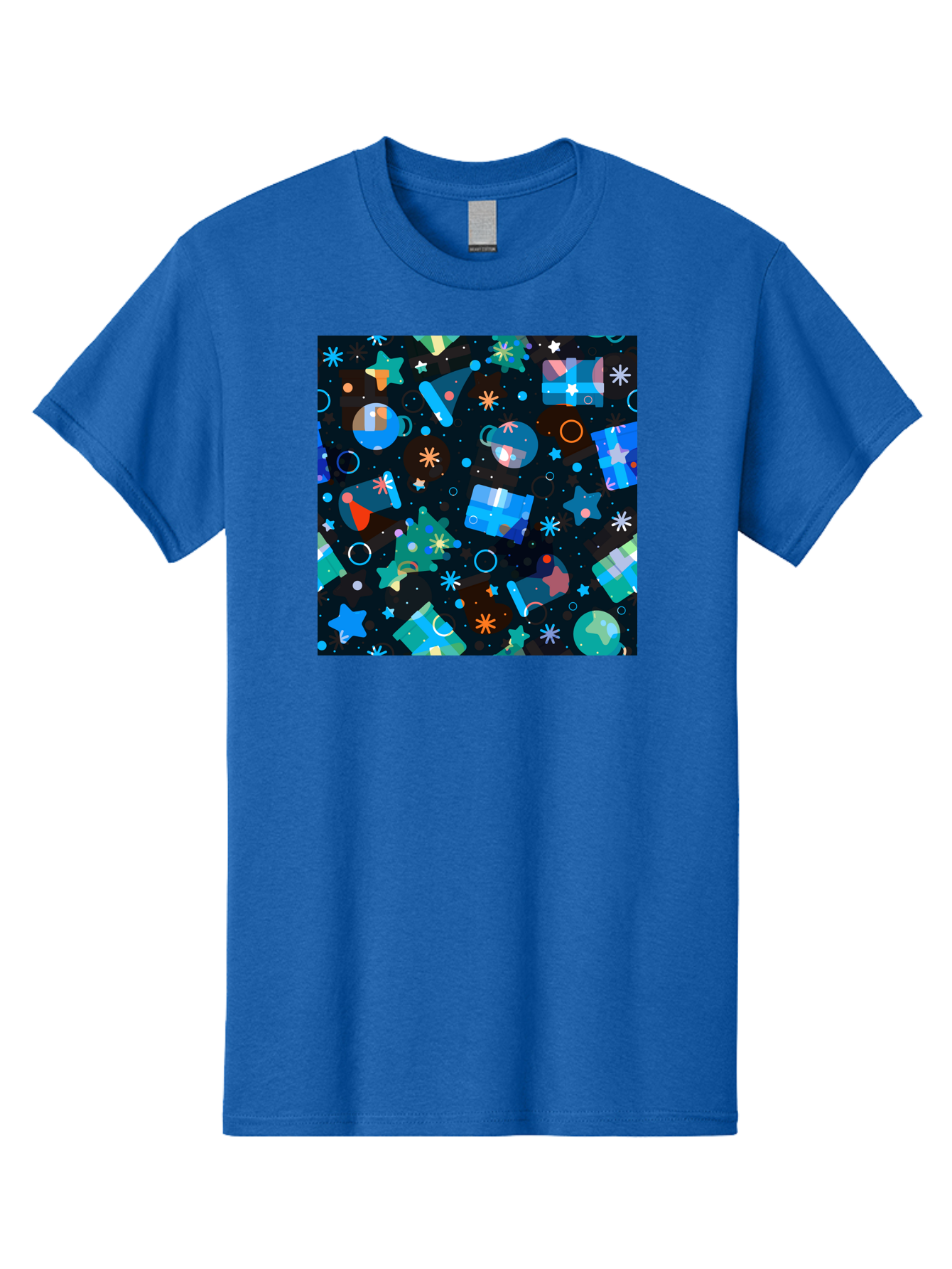Christmas-Pattern Men'S Graphic Tee, 100% Cotton, Comfortable Casual Summer Wear, Machine Washable, Party Hats, Festive Decorations, Stars, Confetti, Balloons, Gift Boxes, Mug, Party Blowers, Celebratory Elements, Party Theme Aac385 19