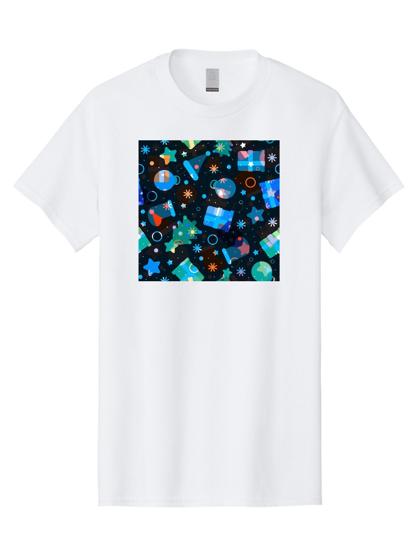 Christmas-Pattern Men'S Graphic Tee, 100% Cotton, Comfortable Casual Summer Wear, Machine Washable, Party Hats, Festive Decorations, Stars, Confetti, Balloons, Gift Boxes, Mug, Party Blowers, Celebratory Elements, Party Theme Aac385 15