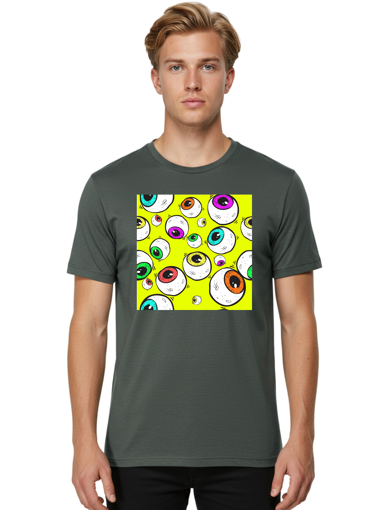 Colorful-Eyeballs Men'S Graphic Tee, 100% Cotton, Comfortable Casual Summer Wear, Machine Washable, Cartoon Eyeballs, Colorful Eyes, Vibrant Colors, Pop Art, Playful Graphics, Quirky Design, Eye-Catching Visuals, Fun Illustration, Aac386 26