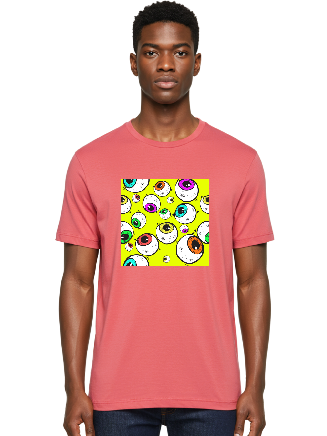 Colorful-Eyeballs Men'S Graphic Tee, 100% Cotton, Comfortable Casual Summer Wear, Machine Washable, Cartoon Eyeballs, Colorful Eyes, Vibrant Colors, Pop Art, Playful Graphics, Quirky Design, Eye-Catching Visuals, Fun Illustration, Aac386 4