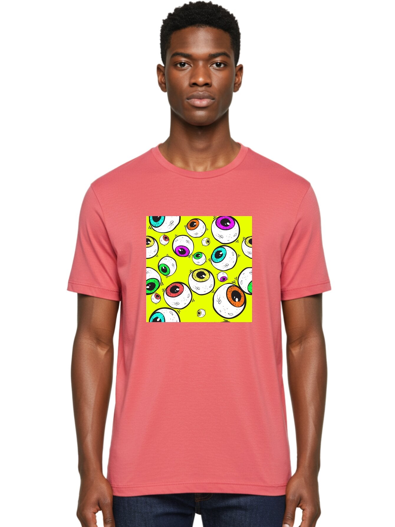 Colorful-Eyeballs Men'S Graphic Tee, 100% Cotton, Comfortable Casual Summer Wear, Machine Washable, Cartoon Eyeballs, Colorful Eyes, Vibrant Colors, Pop Art, Playful Graphics, Quirky Design, Eye-Catching Visuals, Fun Illustration, Aac386 29