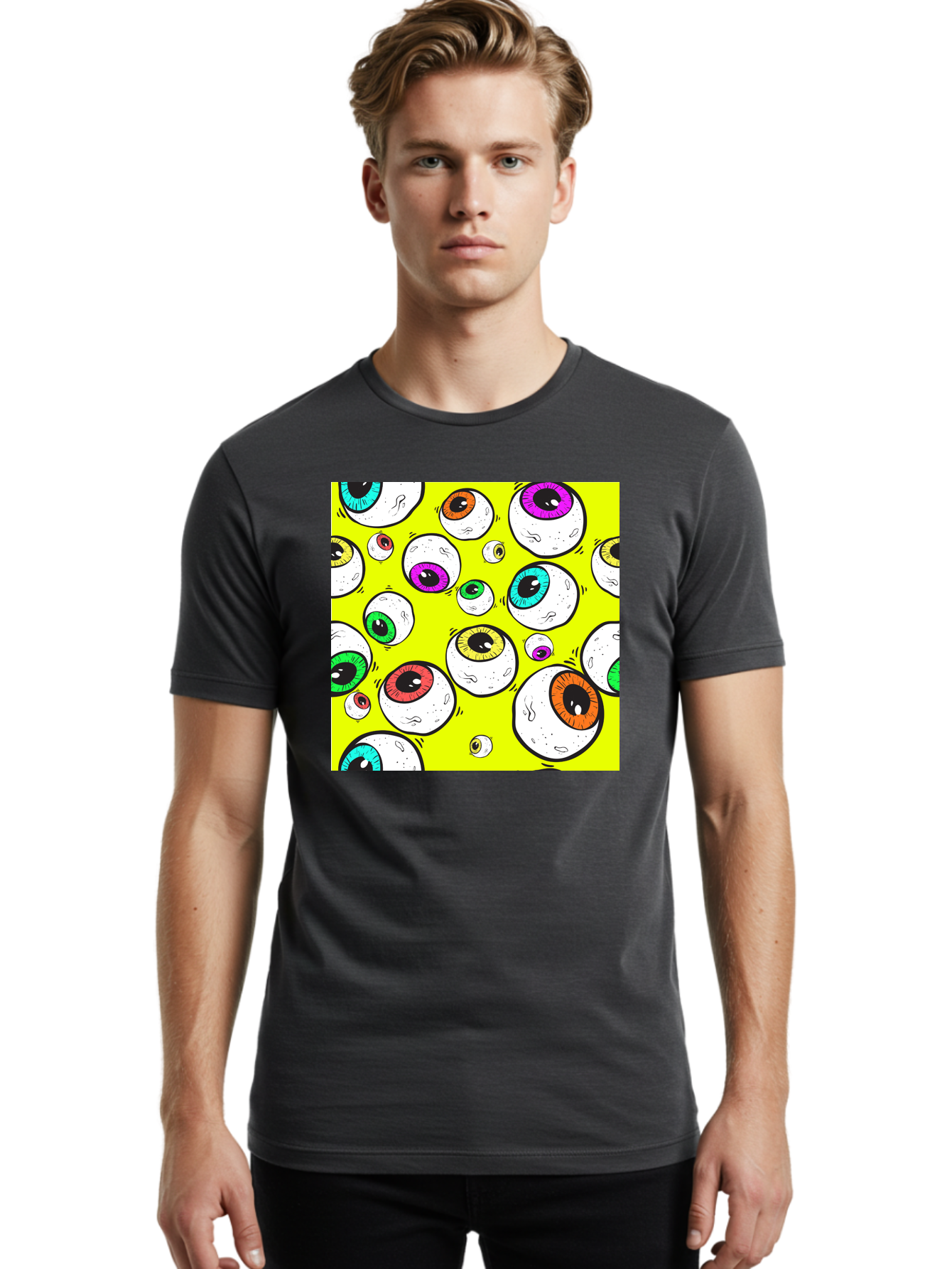 Colorful-Eyeballs Men'S Graphic Tee, 100% Cotton, Comfortable Casual Summer Wear, Machine Washable, Cartoon Eyeballs, Colorful Eyes, Vibrant Colors, Pop Art, Playful Graphics, Quirky Design, Eye-Catching Visuals, Fun Illustration, Aac386 18