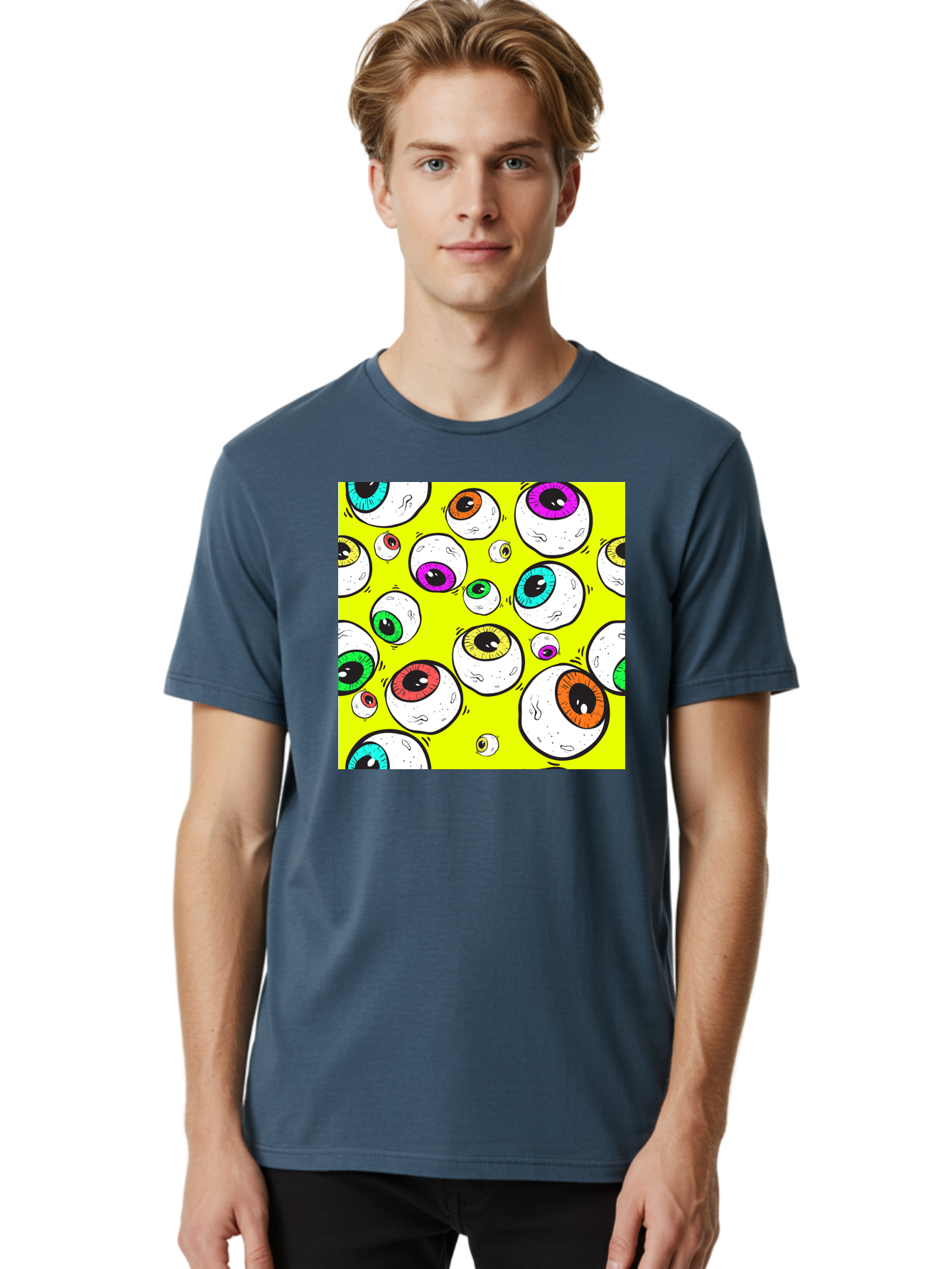 Colorful-Eyeballs Men'S Graphic Tee, 100% Cotton, Comfortable Casual Summer Wear, Machine Washable, Cartoon Eyeballs, Colorful Eyes, Vibrant Colors, Pop Art, Playful Graphics, Quirky Design, Eye-Catching Visuals, Fun Illustration, Aac386 22