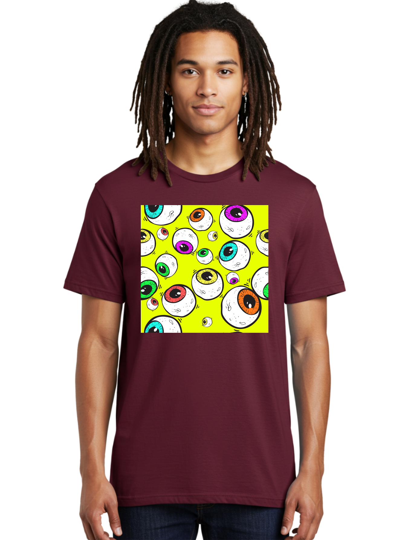 Colorful-Eyeballs Men'S Graphic Tee, 100% Cotton, Comfortable Casual Summer Wear, Machine Washable, Cartoon Eyeballs, Colorful Eyes, Vibrant Colors, Pop Art, Playful Graphics, Quirky Design, Eye-Catching Visuals, Fun Illustration, Aac386