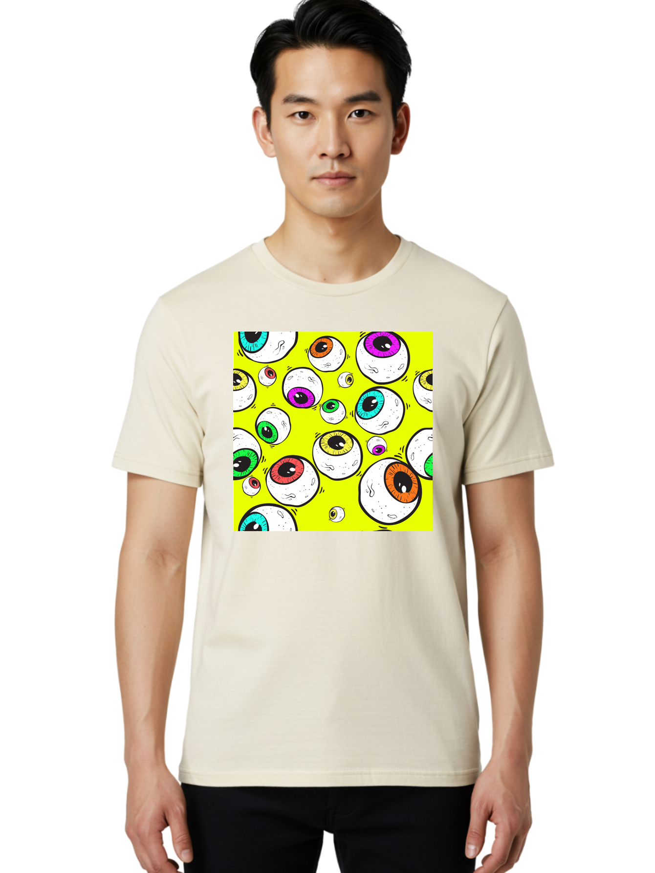Colorful-Eyeballs Men'S Graphic Tee, 100% Cotton, Comfortable Casual Summer Wear, Machine Washable, Cartoon Eyeballs, Colorful Eyes, Vibrant Colors, Pop Art, Playful Graphics, Quirky Design, Eye-Catching Visuals, Fun Illustration, Aac386 8