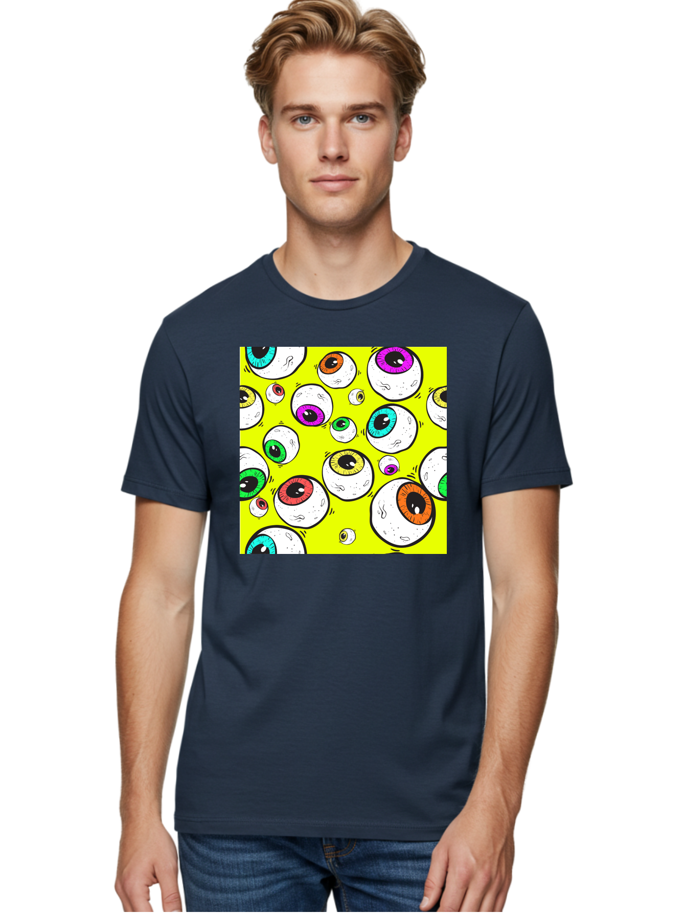 Colorful-Eyeballs Men'S Graphic Tee, 100% Cotton, Comfortable Casual Summer Wear, Machine Washable, Cartoon Eyeballs, Colorful Eyes, Vibrant Colors, Pop Art, Playful Graphics, Quirky Design, Eye-Catching Visuals, Fun Illustration, Aac386 12