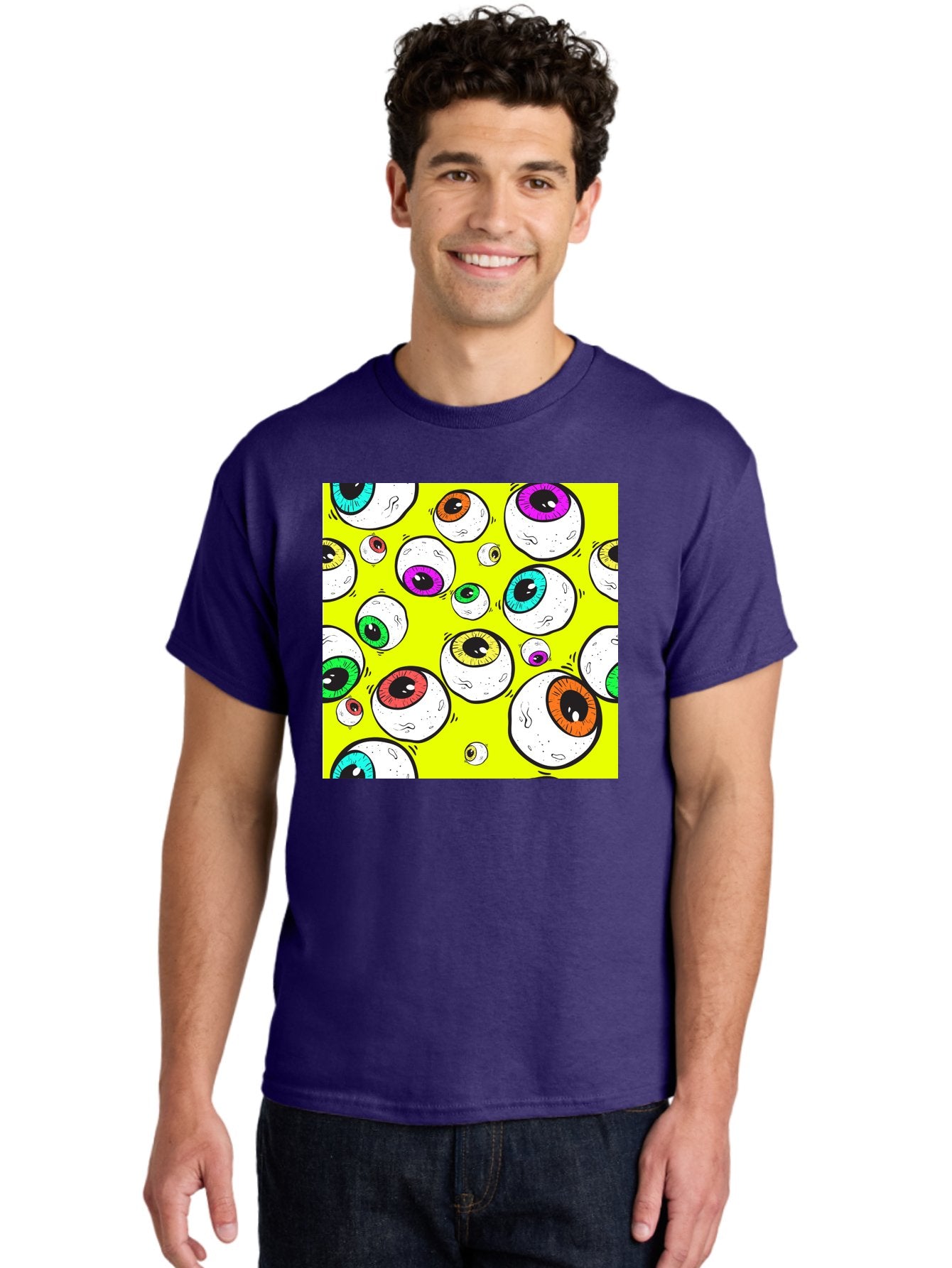 Colorful-Eyeballs Men'S Graphic Tee, 100% Cotton, Comfortable Casual Summer Wear, Machine Washable, Cartoon Eyeballs, Colorful Eyes, Vibrant Colors, Pop Art, Playful Graphics, Quirky Design, Eye-Catching Visuals, Fun Illustration, Aac386 20