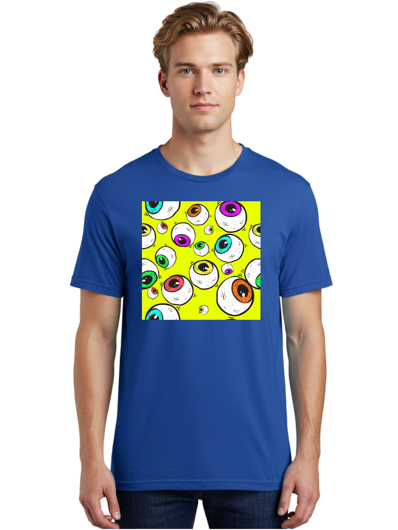 Colorful-Eyeballs Men'S Graphic Tee, 100% Cotton, Comfortable Casual Summer Wear, Machine Washable, Cartoon Eyeballs, Colorful Eyes, Vibrant Colors, Pop Art, Playful Graphics, Quirky Design, Eye-Catching Visuals, Fun Illustration, Aac386 14