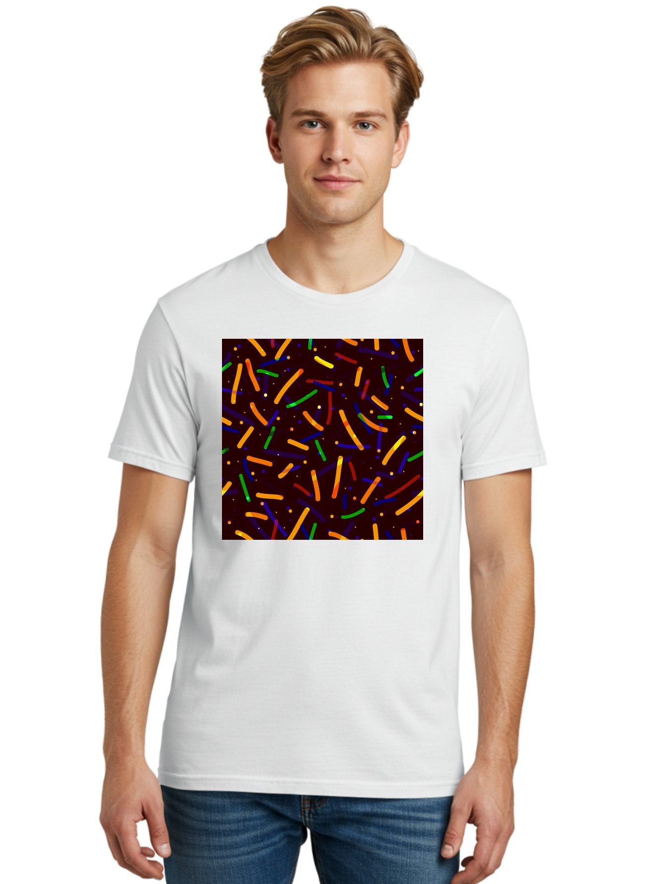 Colorful-Sprinkles Men'S Graphic Tee, 100% Cotton, Comfortable Casual Summer Wear, Machine Washable, Colorful Sprinkles, Confetti Pattern, Vibrant Colors, Festive Design, Celebratory Theme, Multicolored Decorations, Party Atmosphere, Aac387 25