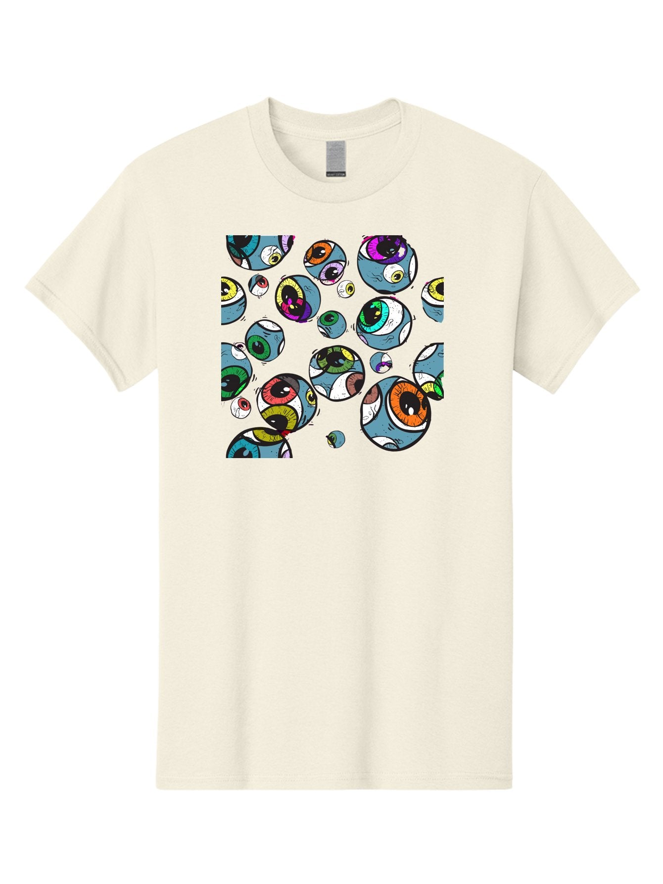 Eyes Men'S Graphic Tee, 100% Cotton, Comfortable Casual Summer Wear, Machine Washable, Cartoon Eyes, Colorful Eyes, Vibrant Eyed Pattern, Playful Illustration, Surreal Art, Whimsical Design, Multiple Eyes, Purple Background, Quirky Graphics, Aac388 15