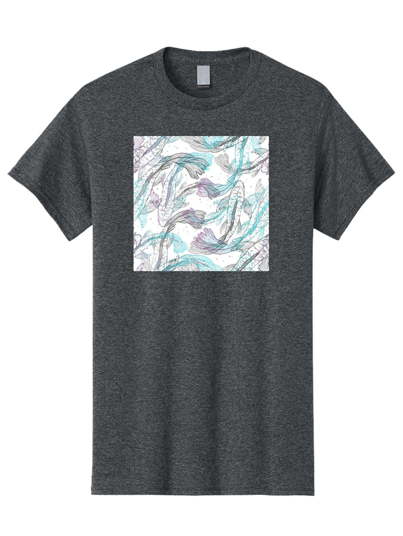 Fish-Pattern Men'S Graphic Tee, 100% Cotton, Comfortable Casual Summer Wear, Machine Washable, Koi Fish Pattern, Watercolor Illustration, Abstract Design, Pastel Colors, Whimsical Art, Fish Swimming, Decorative Motif, Artistic Expression, Aac390 3