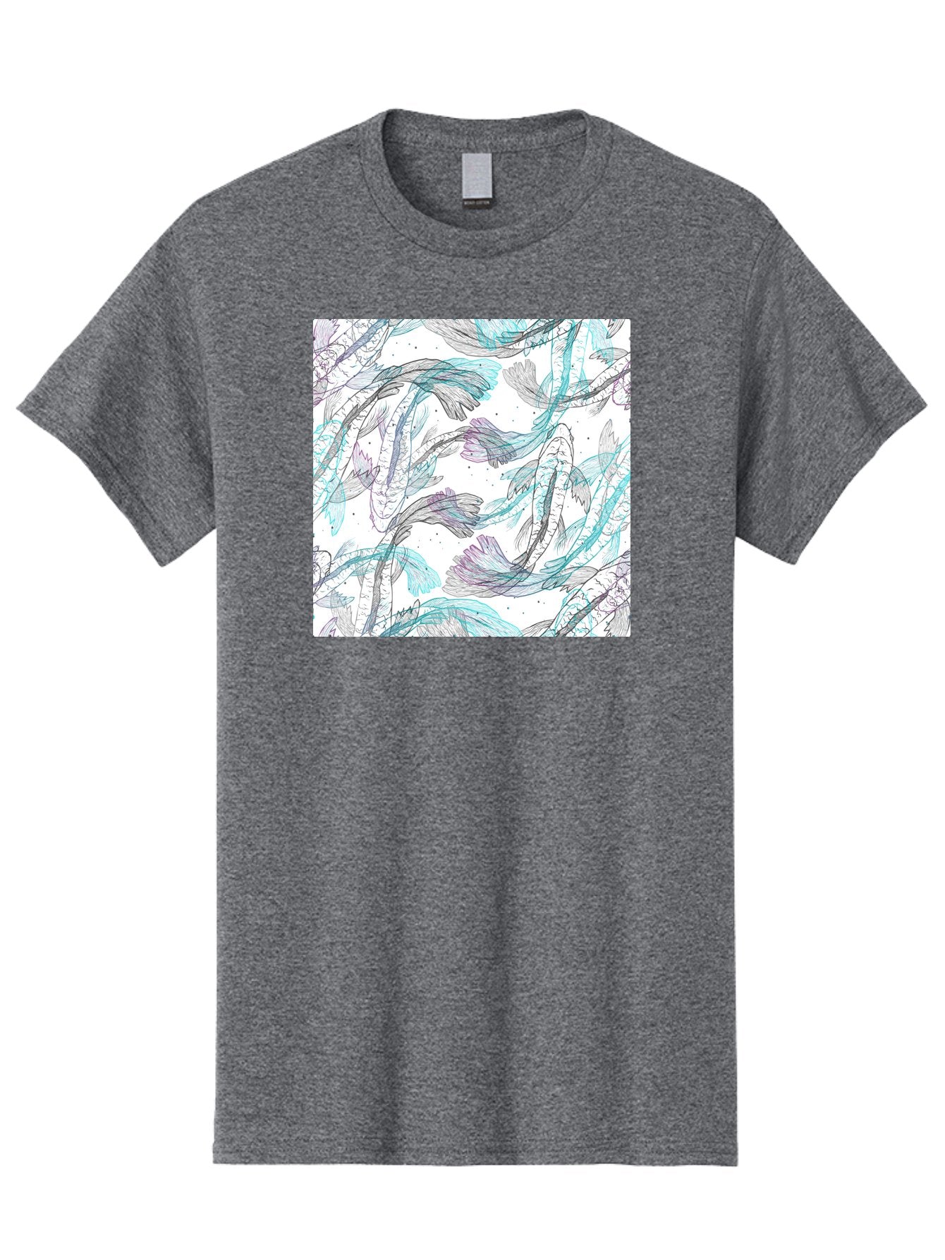 Fish-Pattern Men'S Graphic Tee, 100% Cotton, Comfortable Casual Summer Wear, Machine Washable, Koi Fish Pattern, Watercolor Illustration, Abstract Design, Pastel Colors, Whimsical Art, Fish Swimming, Decorative Motif, Artistic Expression, Aac390