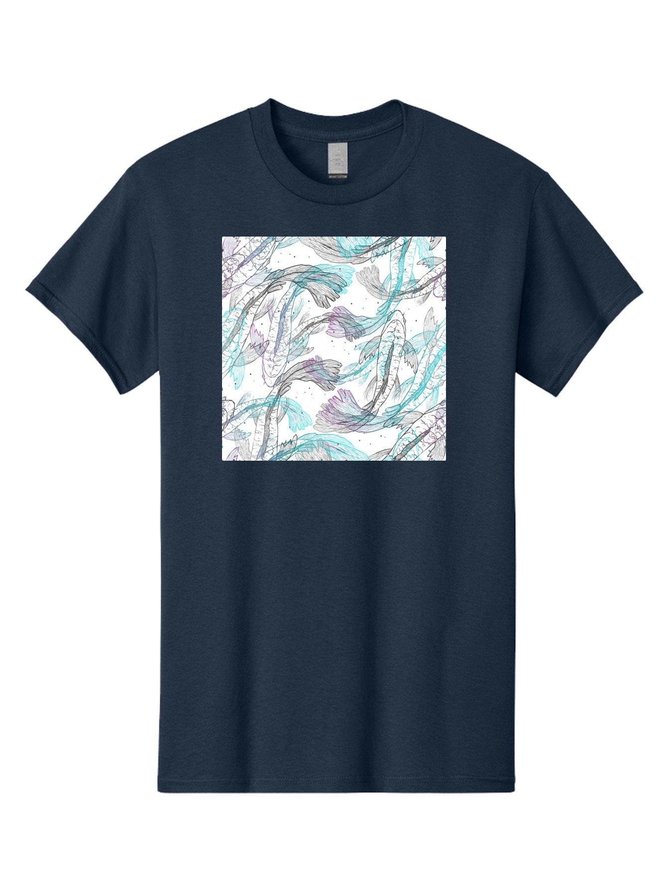 Fish-Pattern Men'S Graphic Tee, 100% Cotton, Comfortable Casual Summer Wear, Machine Washable, Koi Fish Pattern, Watercolor Illustration, Abstract Design, Pastel Colors, Whimsical Art, Fish Swimming, Decorative Motif, Artistic Expression, Aac390 9