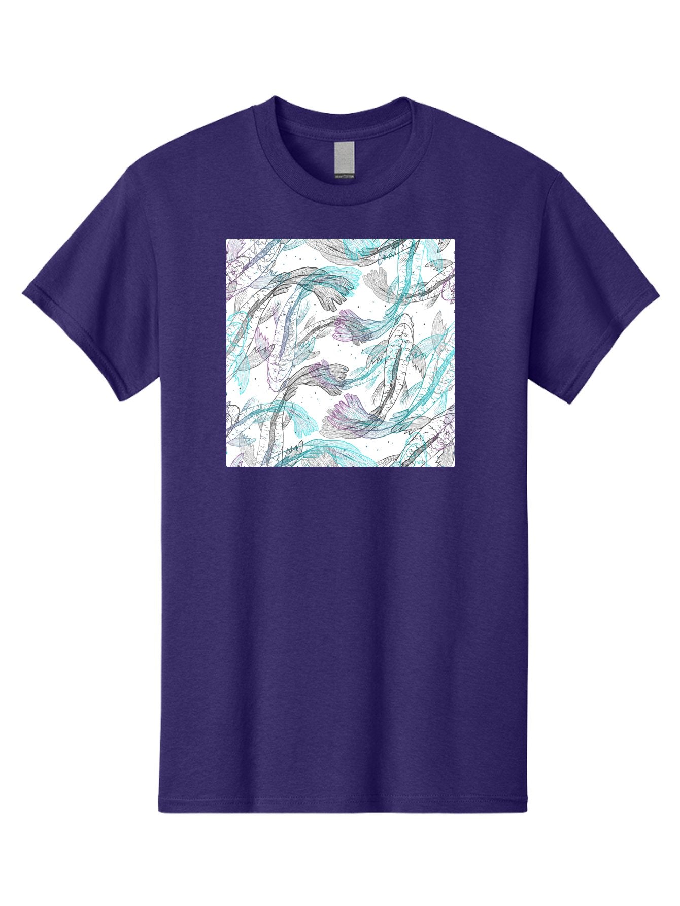 Fish-Pattern Men'S Graphic Tee, 100% Cotton, Comfortable Casual Summer Wear, Machine Washable, Koi Fish Pattern, Watercolor Illustration, Abstract Design, Pastel Colors, Whimsical Art, Fish Swimming, Decorative Motif, Artistic Expression, Aac390 5