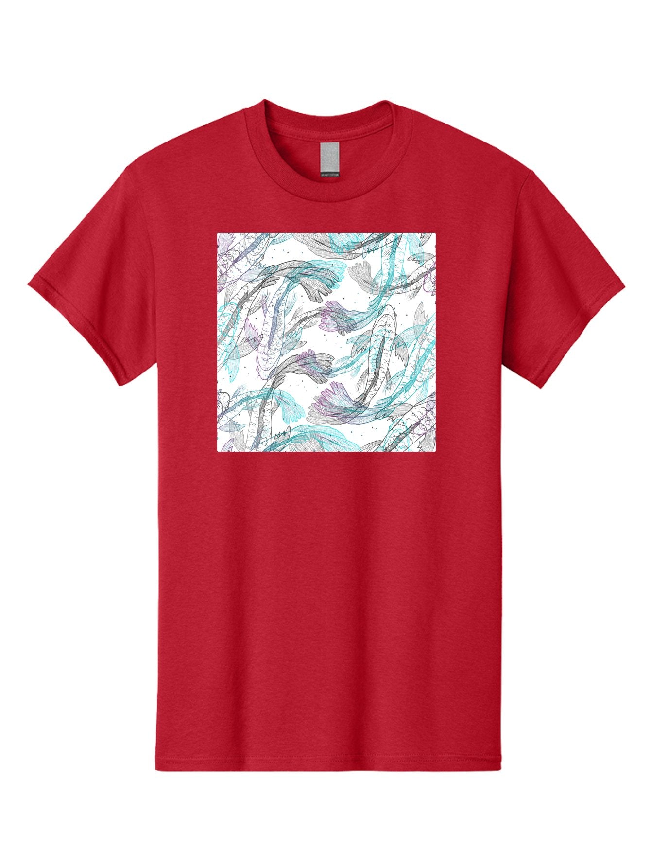 Fish-Pattern Men'S Graphic Tee, 100% Cotton, Comfortable Casual Summer Wear, Machine Washable, Koi Fish Pattern, Watercolor Illustration, Abstract Design, Pastel Colors, Whimsical Art, Fish Swimming, Decorative Motif, Artistic Expression, Aac390 7