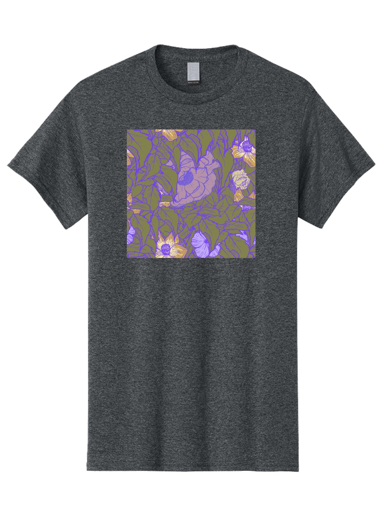 Floral-Pattern-1 Men'S Graphic Tee, 100% Cotton, Comfortable Casual Summer Wear, Machine Washable, Floral Pattern Design, Flower Arrangement, Pastel Colors, Yellow Flowers, Purple Outlines, Green Leaves, Artistic Illustration, Whimsical Decor, Aac391 11