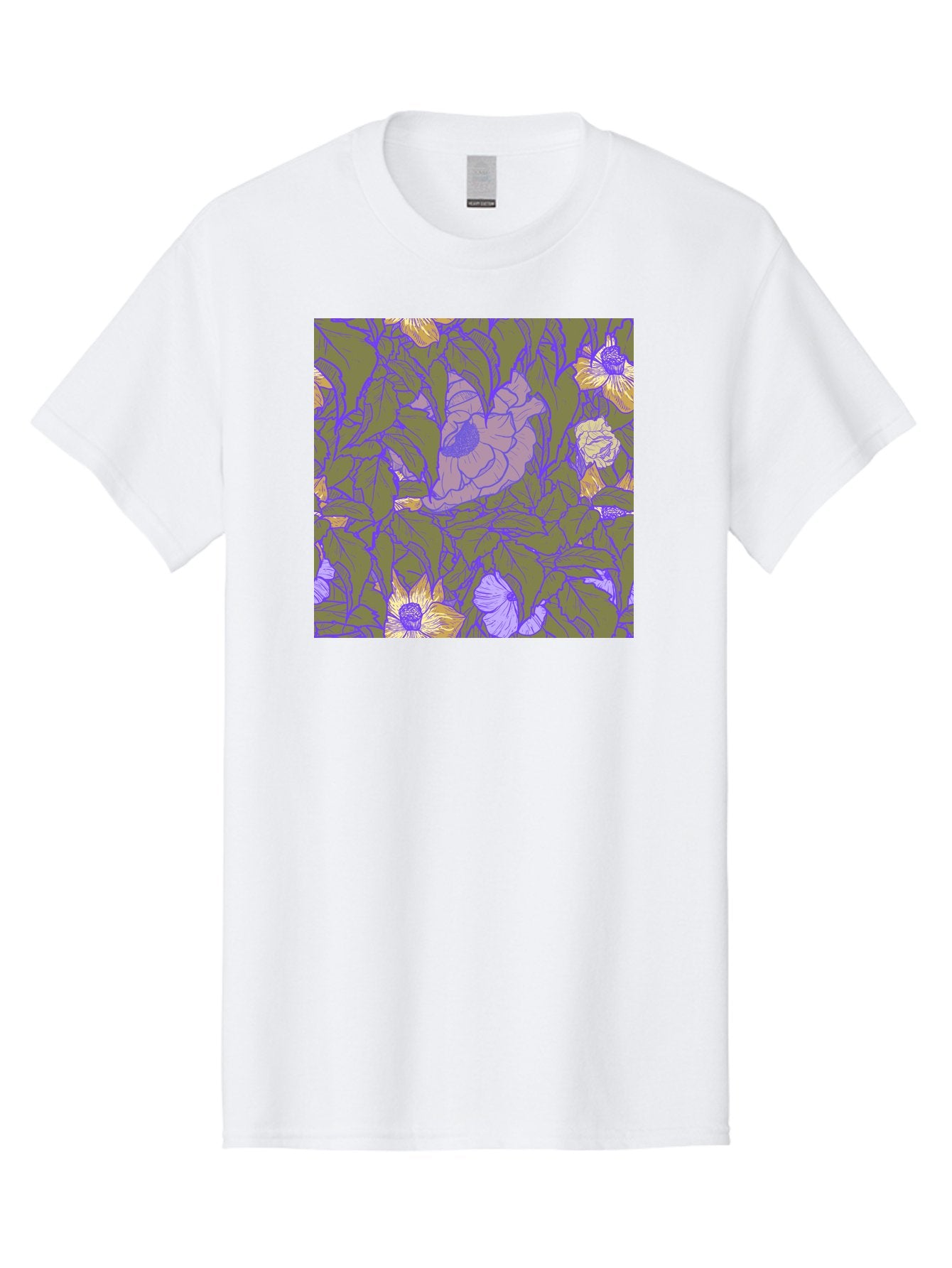 Floral-Pattern-1 Men'S Graphic Tee, 100% Cotton, Comfortable Casual Summer Wear, Machine Washable, Floral Pattern Design, Flower Arrangement, Pastel Colors, Yellow Flowers, Purple Outlines, Green Leaves, Artistic Illustration, Whimsical Decor, Aac391 6