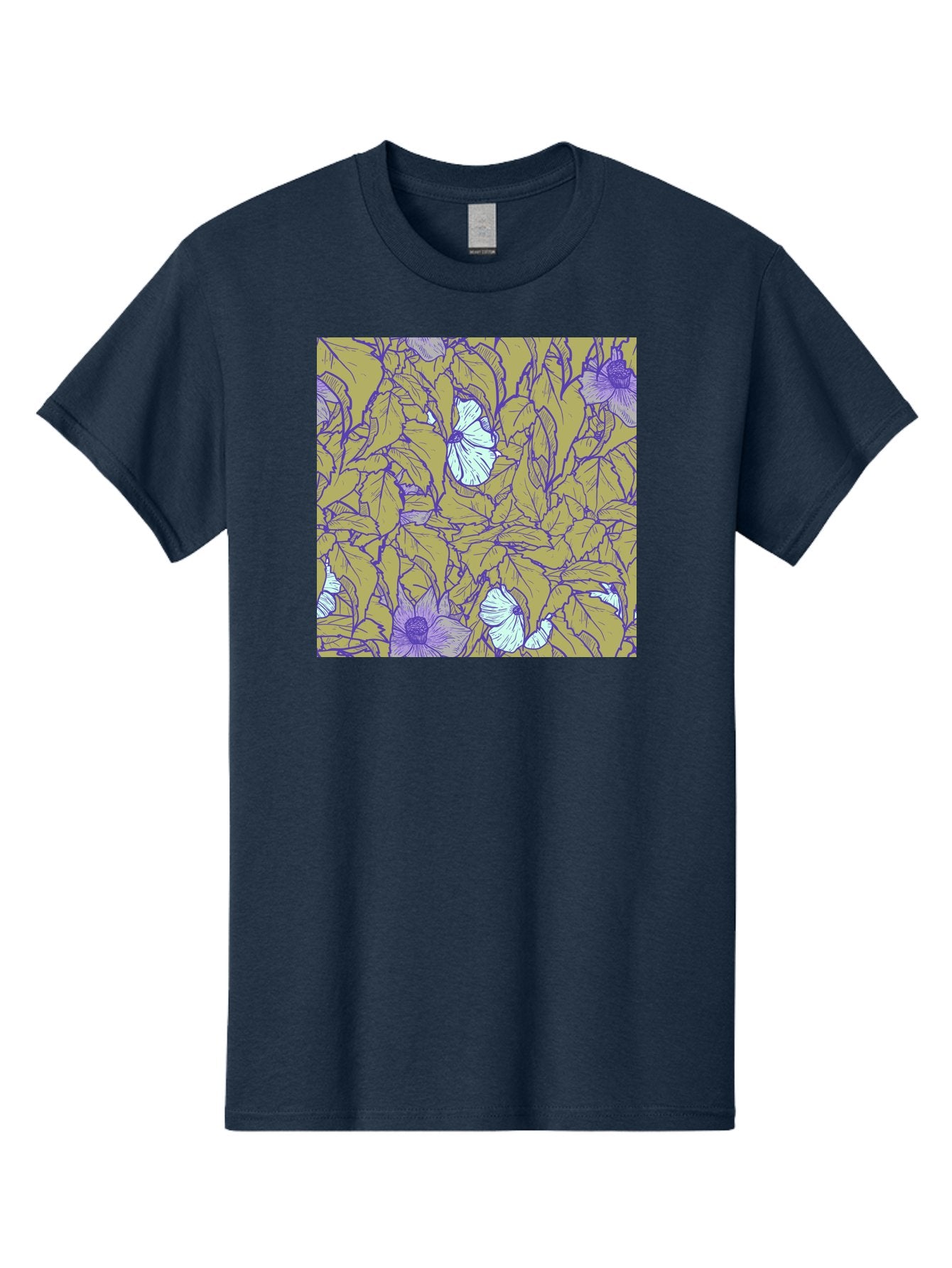 Floral-Pattern Men'S Graphic Tee, 100% Cotton, Comfortable Casual Summer Wear, Machine Washable, Floral Pattern, Purple Flowers, White Flowers, Yellow Leaves, Purple Outlines, Intricate Design, Nature-Inspired, Botanical Art, Aac392 10
