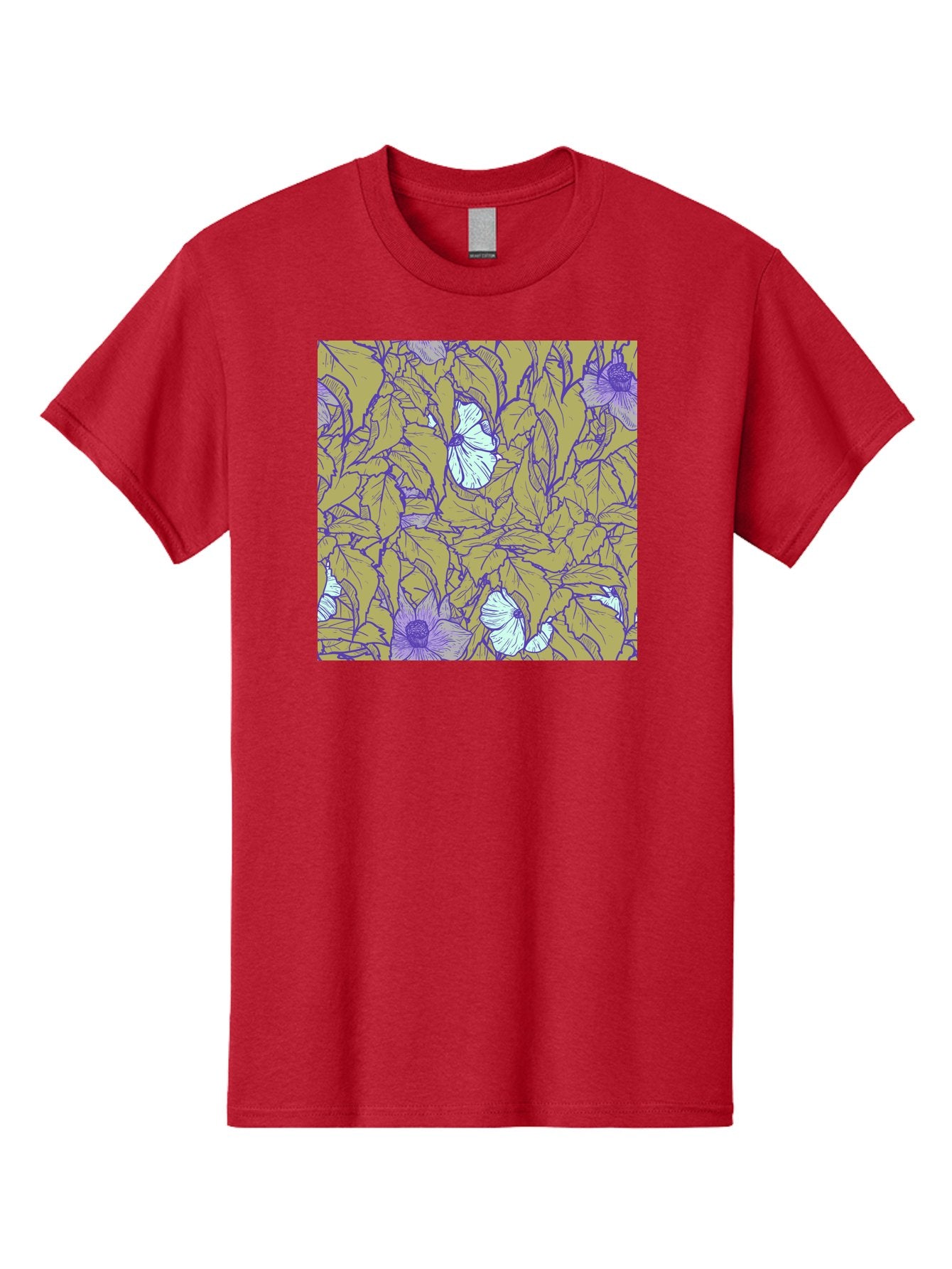 Floral-Pattern Men'S Graphic Tee, 100% Cotton, Comfortable Casual Summer Wear, Machine Washable, Floral Pattern, Purple Flowers, White Flowers, Yellow Leaves, Purple Outlines, Intricate Design, Nature-Inspired, Botanical Art, Aac392 8
