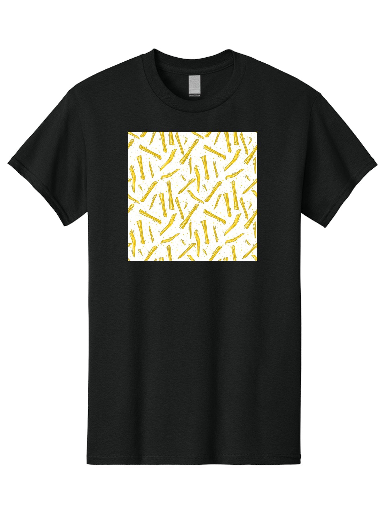 French-Fries-Pattern Men'S Graphic Tee, 100% Cotton, Comfortable Casual Summer Wear, Machine Washable, French Fries Pattern, Yellow Fries, White Background, Food Design, Snack Pattern, Restaurant Theme, Casual Dining, Appetizing Visuals, Aac393 13