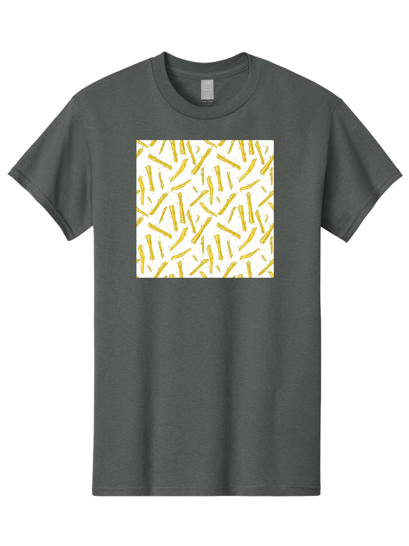 French-Fries-Pattern Men'S Graphic Tee, 100% Cotton, Comfortable Casual Summer Wear, Machine Washable, French Fries Pattern, Yellow Fries, White Background, Food Design, Snack Pattern, Restaurant Theme, Casual Dining, Appetizing Visuals, Aac393