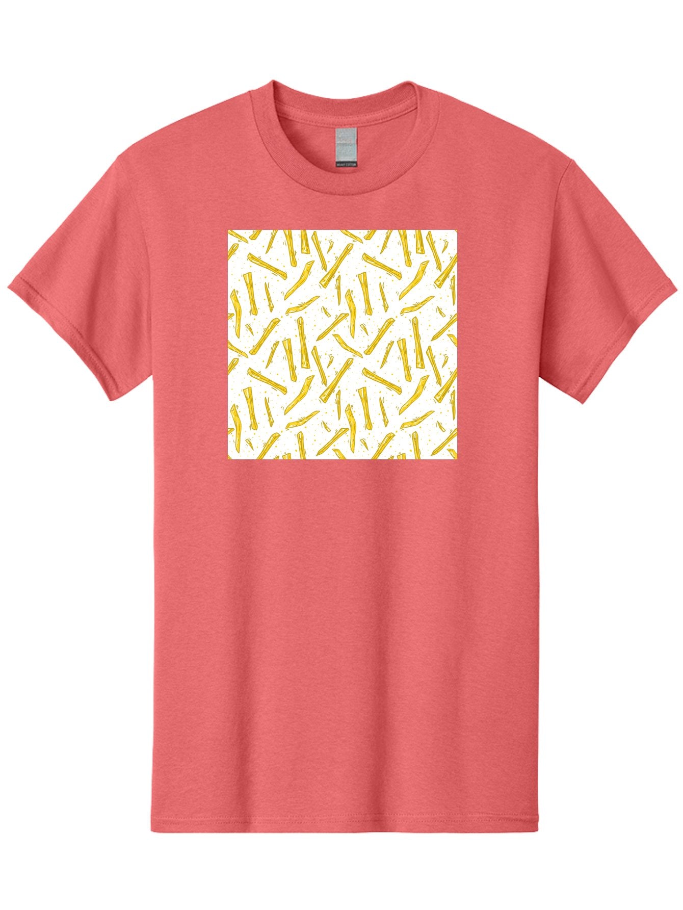 French-Fries-Pattern Men'S Graphic Tee, 100% Cotton, Comfortable Casual Summer Wear, Machine Washable, French Fries Pattern, Yellow Fries, White Background, Food Design, Snack Pattern, Restaurant Theme, Casual Dining, Appetizing Visuals, Aac393 4