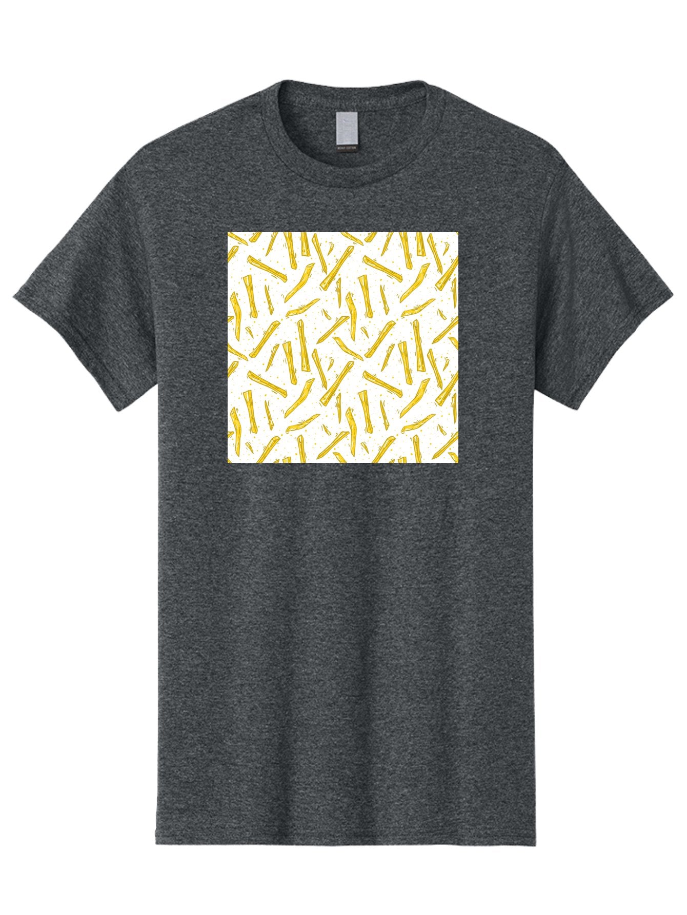 French-Fries-Pattern Men'S Graphic Tee, 100% Cotton, Comfortable Casual Summer Wear, Machine Washable, French Fries Pattern, Yellow Fries, White Background, Food Design, Snack Pattern, Restaurant Theme, Casual Dining, Appetizing Visuals, Aac393 15