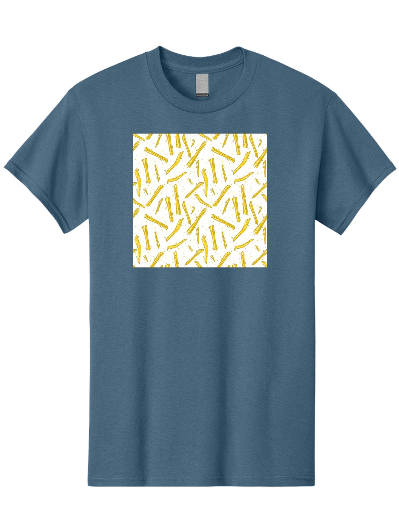 French-Fries-Pattern Men'S Graphic Tee, 100% Cotton, Comfortable Casual Summer Wear, Machine Washable, French Fries Pattern, Yellow Fries, White Background, Food Design, Snack Pattern, Restaurant Theme, Casual Dining, Appetizing Visuals, Aac393 3