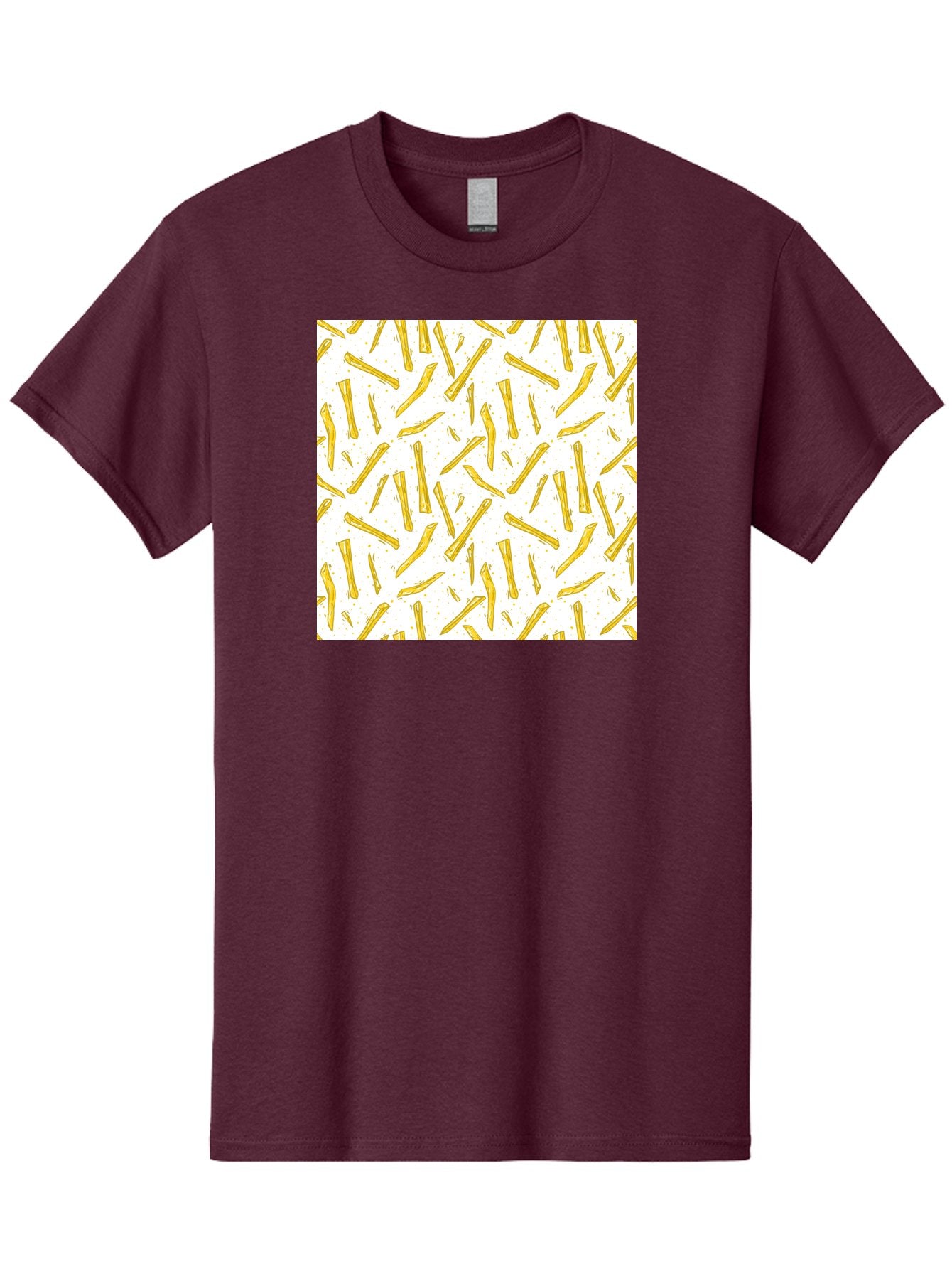 French-Fries-Pattern Men'S Graphic Tee, 100% Cotton, Comfortable Casual Summer Wear, Machine Washable, French Fries Pattern, Yellow Fries, White Background, Food Design, Snack Pattern, Restaurant Theme, Casual Dining, Appetizing Visuals, Aac393 10