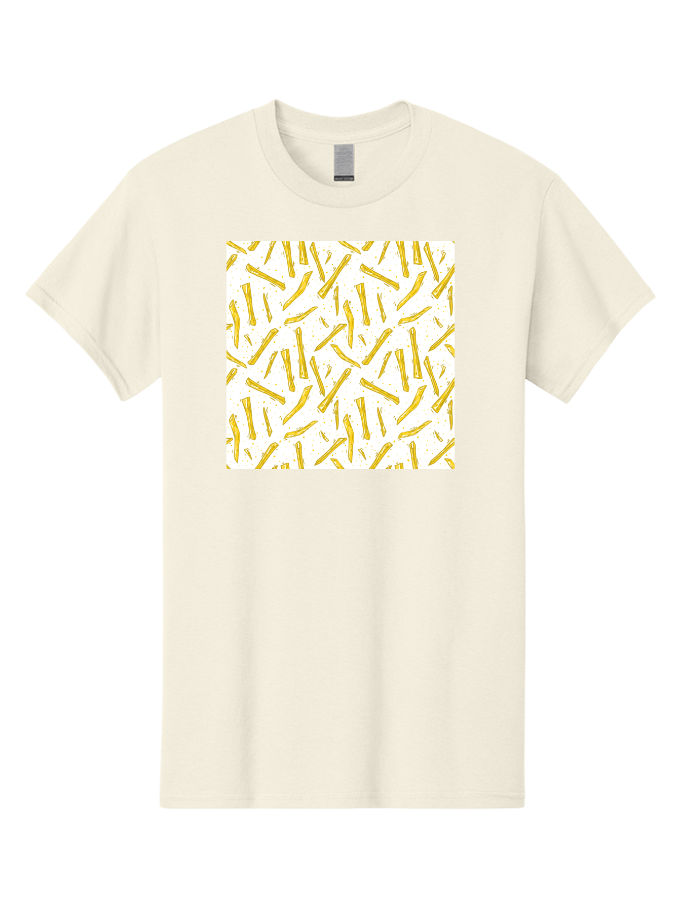 French-Fries-Pattern Men'S Graphic Tee, 100% Cotton, Comfortable Casual Summer Wear, Machine Washable, French Fries Pattern, Yellow Fries, White Background, Food Design, Snack Pattern, Restaurant Theme, Casual Dining, Appetizing Visuals, Aac393 15