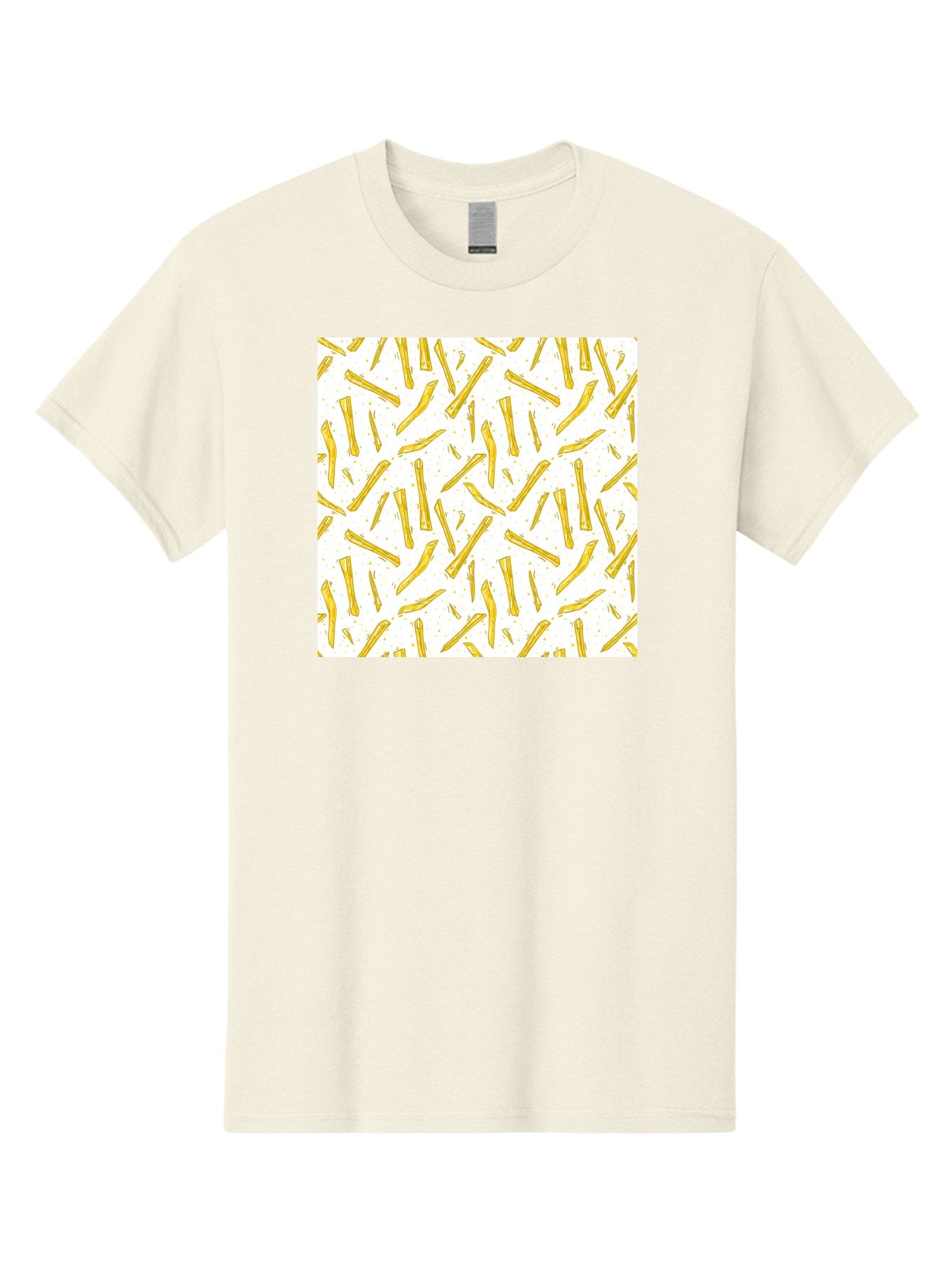French-Fries-Pattern Men'S Graphic Tee, 100% Cotton, Comfortable Casual Summer Wear, Machine Washable, French Fries Pattern, Yellow Fries, White Background, Food Design, Snack Pattern, Restaurant Theme, Casual Dining, Appetizing Visuals, Aac393 5