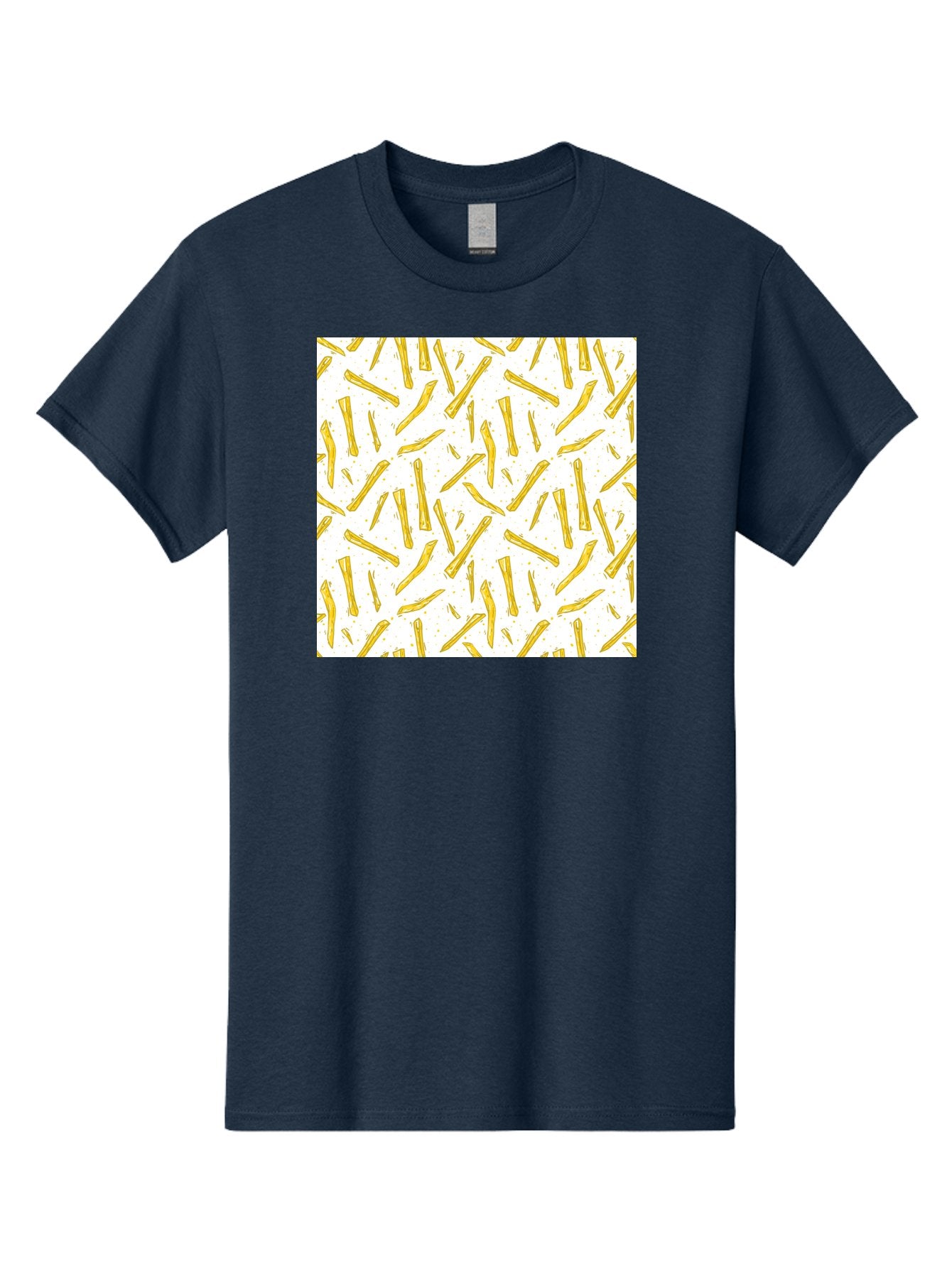French-Fries-Pattern Men'S Graphic Tee, 100% Cotton, Comfortable Casual Summer Wear, Machine Washable, French Fries Pattern, Yellow Fries, White Background, Food Design, Snack Pattern, Restaurant Theme, Casual Dining, Appetizing Visuals, Aac393 11