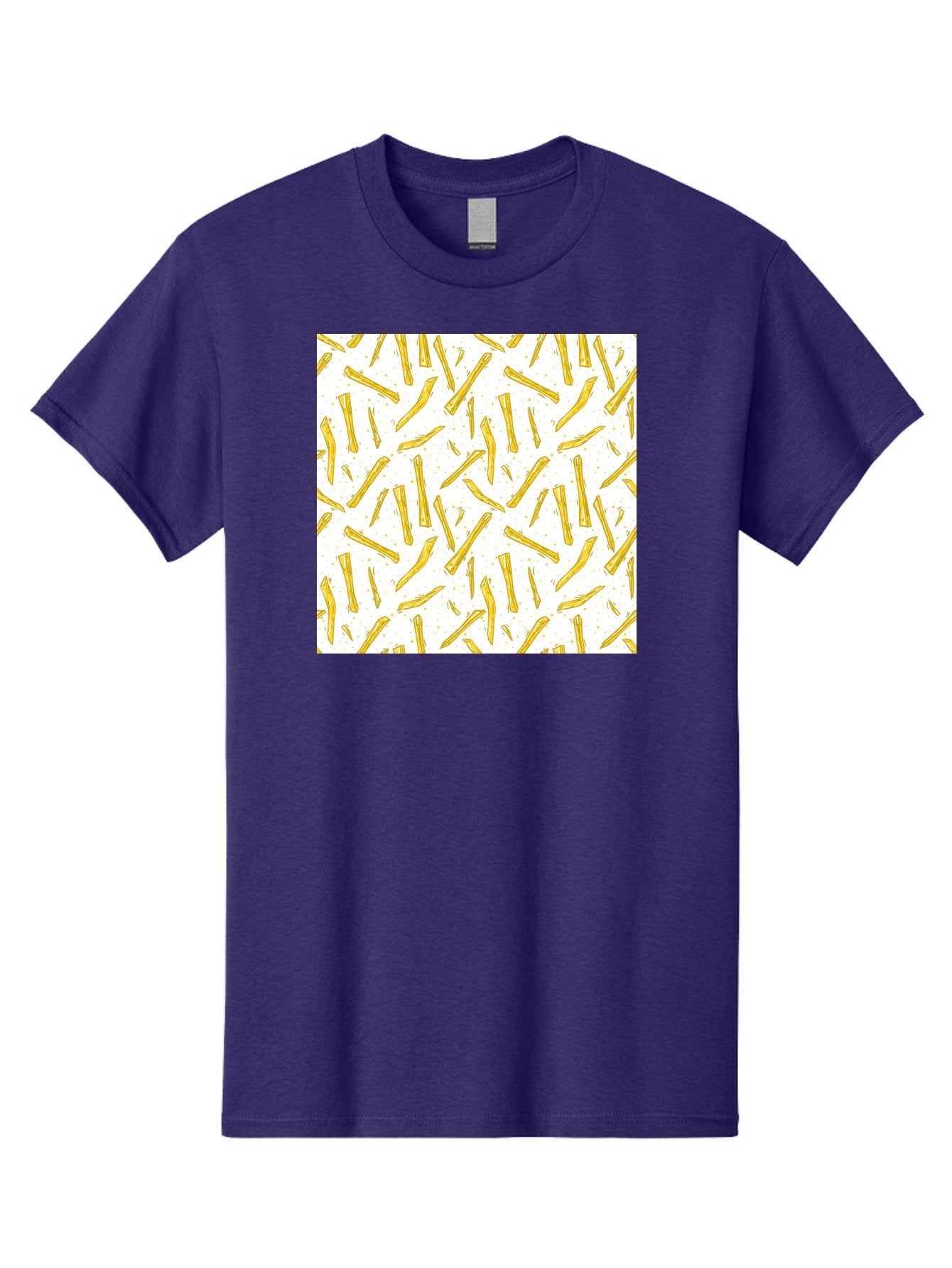 French-Fries-Pattern Men'S Graphic Tee, 100% Cotton, Comfortable Casual Summer Wear, Machine Washable, French Fries Pattern, Yellow Fries, White Background, Food Design, Snack Pattern, Restaurant Theme, Casual Dining, Appetizing Visuals, Aac393 9