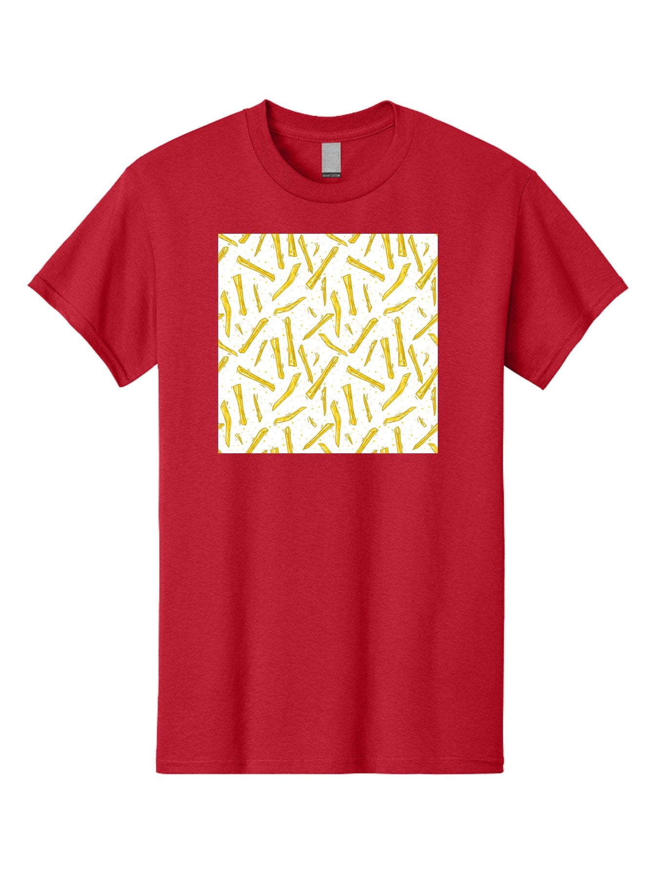 French-Fries-Pattern Men'S Graphic Tee, 100% Cotton, Comfortable Casual Summer Wear, Machine Washable, French Fries Pattern, Yellow Fries, White Background, Food Design, Snack Pattern, Restaurant Theme, Casual Dining, Appetizing Visuals, Aac393 7