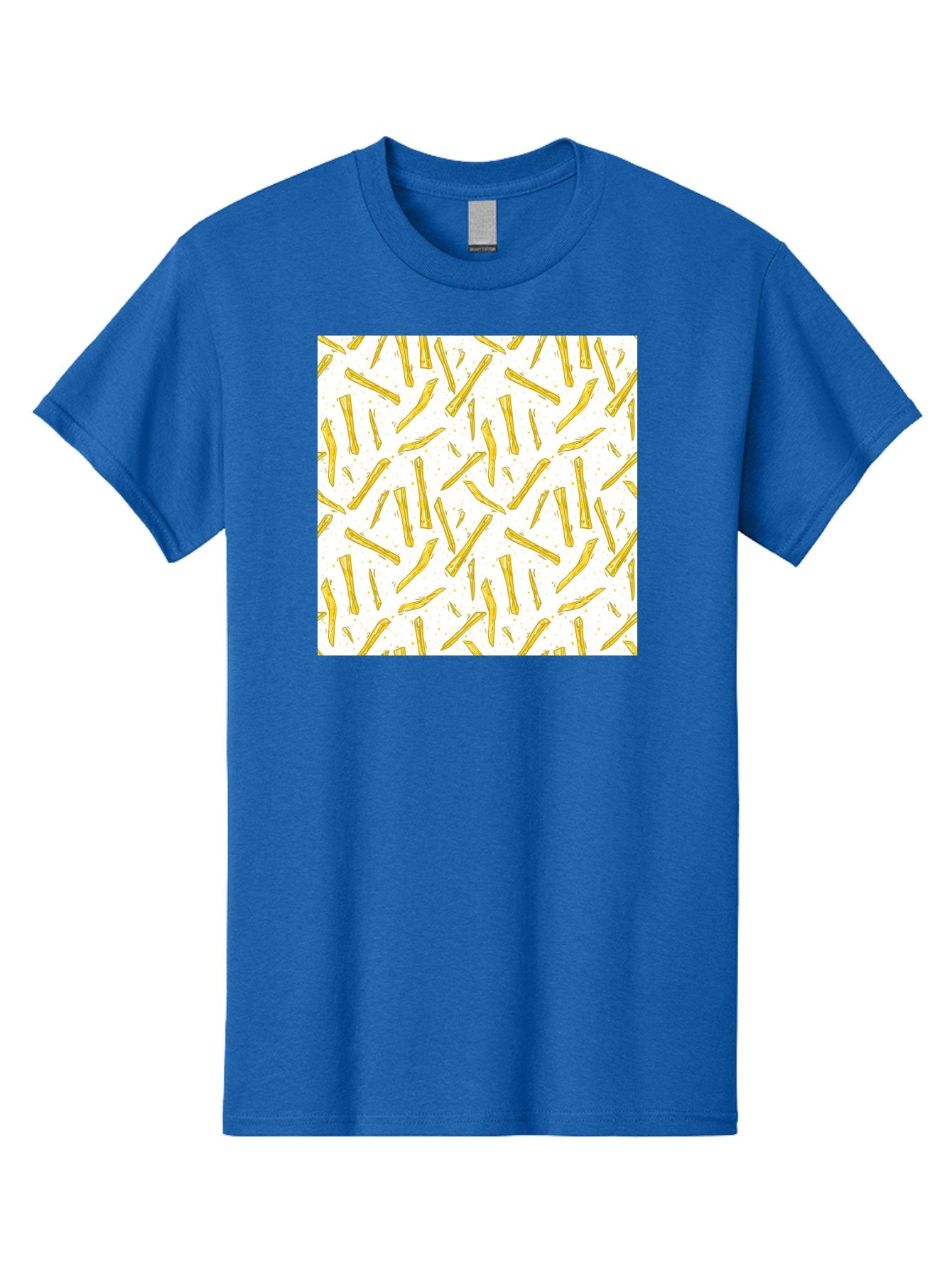 French-Fries-Pattern Men'S Graphic Tee, 100% Cotton, Comfortable Casual Summer Wear, Machine Washable, French Fries Pattern, Yellow Fries, White Background, Food Design, Snack Pattern, Restaurant Theme, Casual Dining, Appetizing Visuals, Aac393