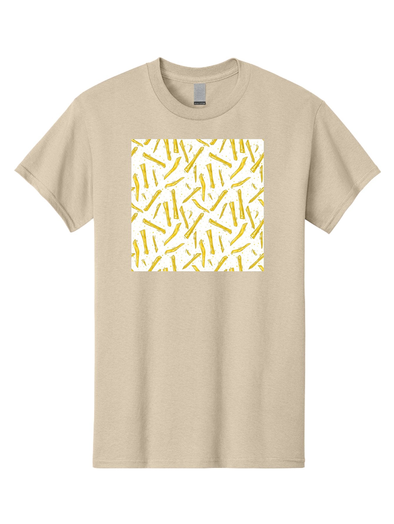 French-Fries-Pattern Men'S Graphic Tee, 100% Cotton, Comfortable Casual Summer Wear, Machine Washable, French Fries Pattern, Yellow Fries, White Background, Food Design, Snack Pattern, Restaurant Theme, Casual Dining, Appetizing Visuals, Aac393 8