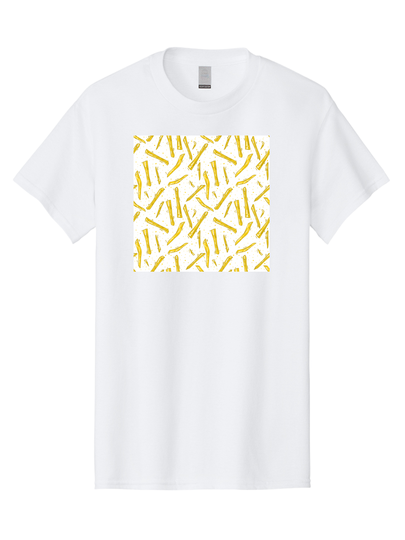 French-Fries-Pattern Men'S Graphic Tee, 100% Cotton, Comfortable Casual Summer Wear, Machine Washable, French Fries Pattern, Yellow Fries, White Background, Food Design, Snack Pattern, Restaurant Theme, Casual Dining, Appetizing Visuals, Aac393 13
