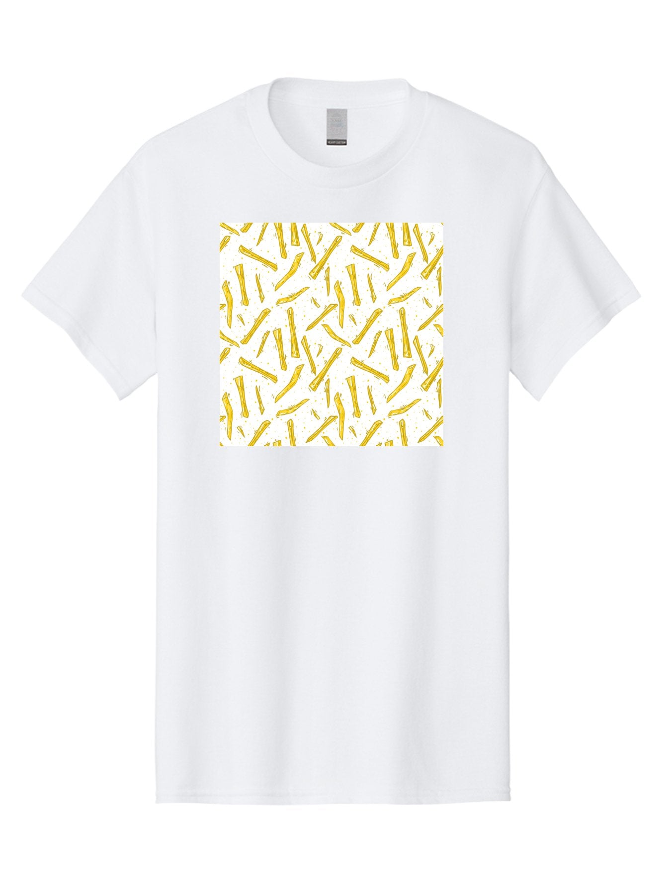 French-Fries-Pattern Men'S Graphic Tee, 100% Cotton, Comfortable Casual Summer Wear, Machine Washable, French Fries Pattern, Yellow Fries, White Background, Food Design, Snack Pattern, Restaurant Theme, Casual Dining, Appetizing Visuals, Aac393 6
