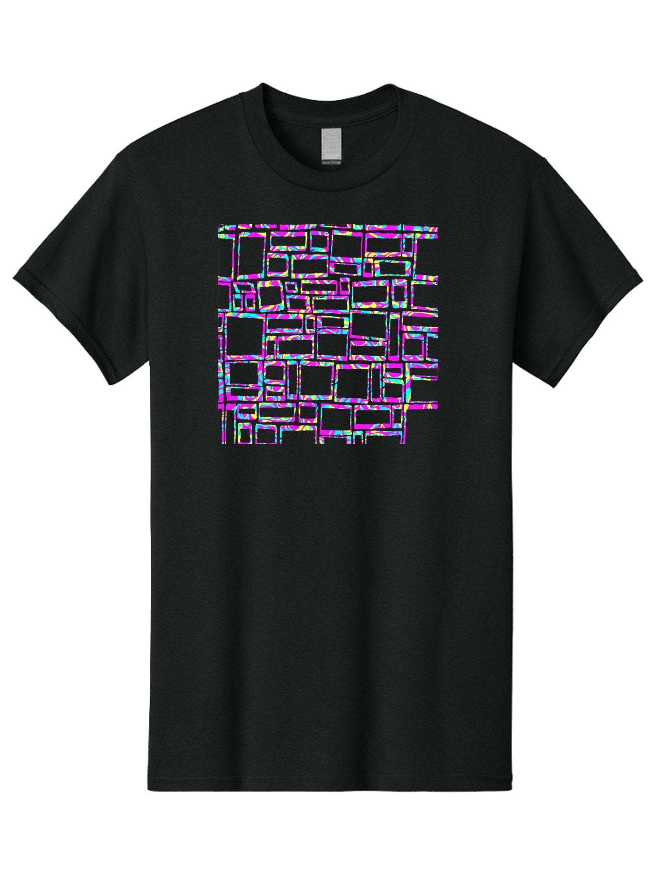 Glitch-Squares-Pattern Men'S Graphic Tee, 100% Cotton, Comfortable Casual Summer Wear, Machine Washable, Glitch Art, Distorted Rectangles, Neon Colors, Vibrant Hues, Abstract Pattern, Digital Distortion, Futuristic Design, Error Aesthetic, Aac394 7