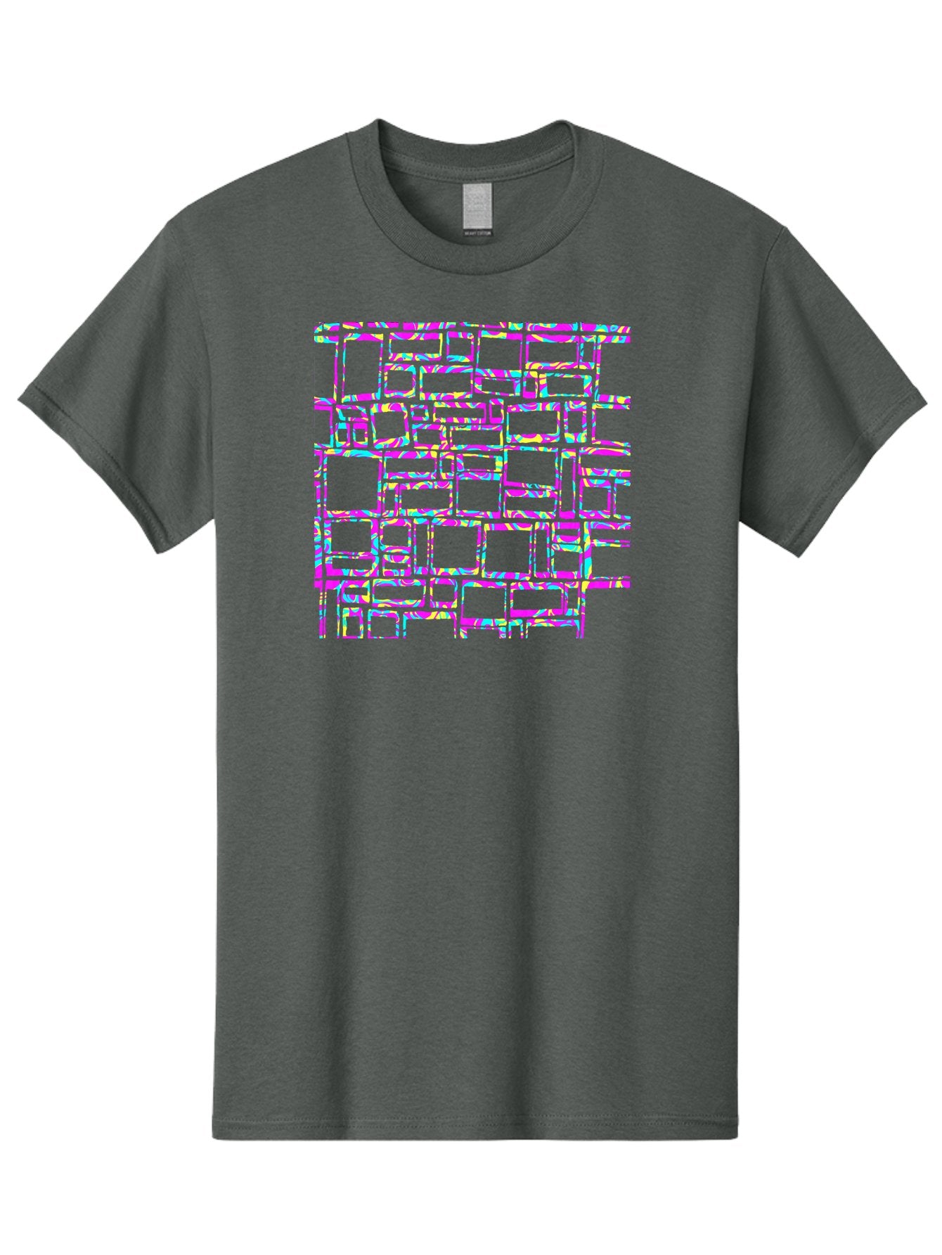 Glitch-Squares-Pattern Men'S Graphic Tee, 100% Cotton, Comfortable Casual Summer Wear, Machine Washable, Glitch Art, Distorted Rectangles, Neon Colors, Vibrant Hues, Abstract Pattern, Digital Distortion, Futuristic Design, Error Aesthetic, Aac394 5