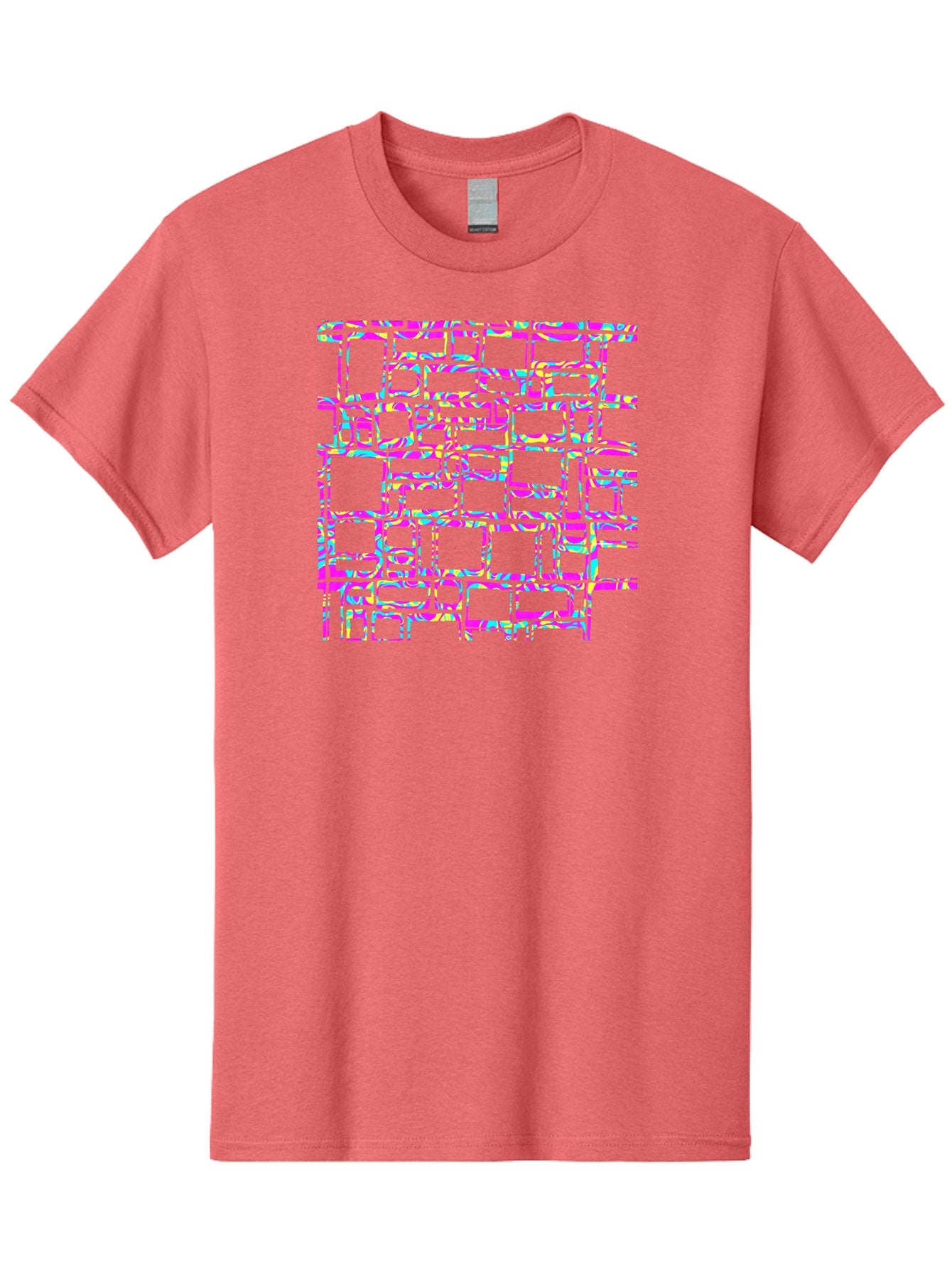 Glitch-Squares-Pattern Men'S Graphic Tee, 100% Cotton, Comfortable Casual Summer Wear, Machine Washable, Glitch Art, Distorted Rectangles, Neon Colors, Vibrant Hues, Abstract Pattern, Digital Distortion, Futuristic Design, Error Aesthetic, Aac394 3