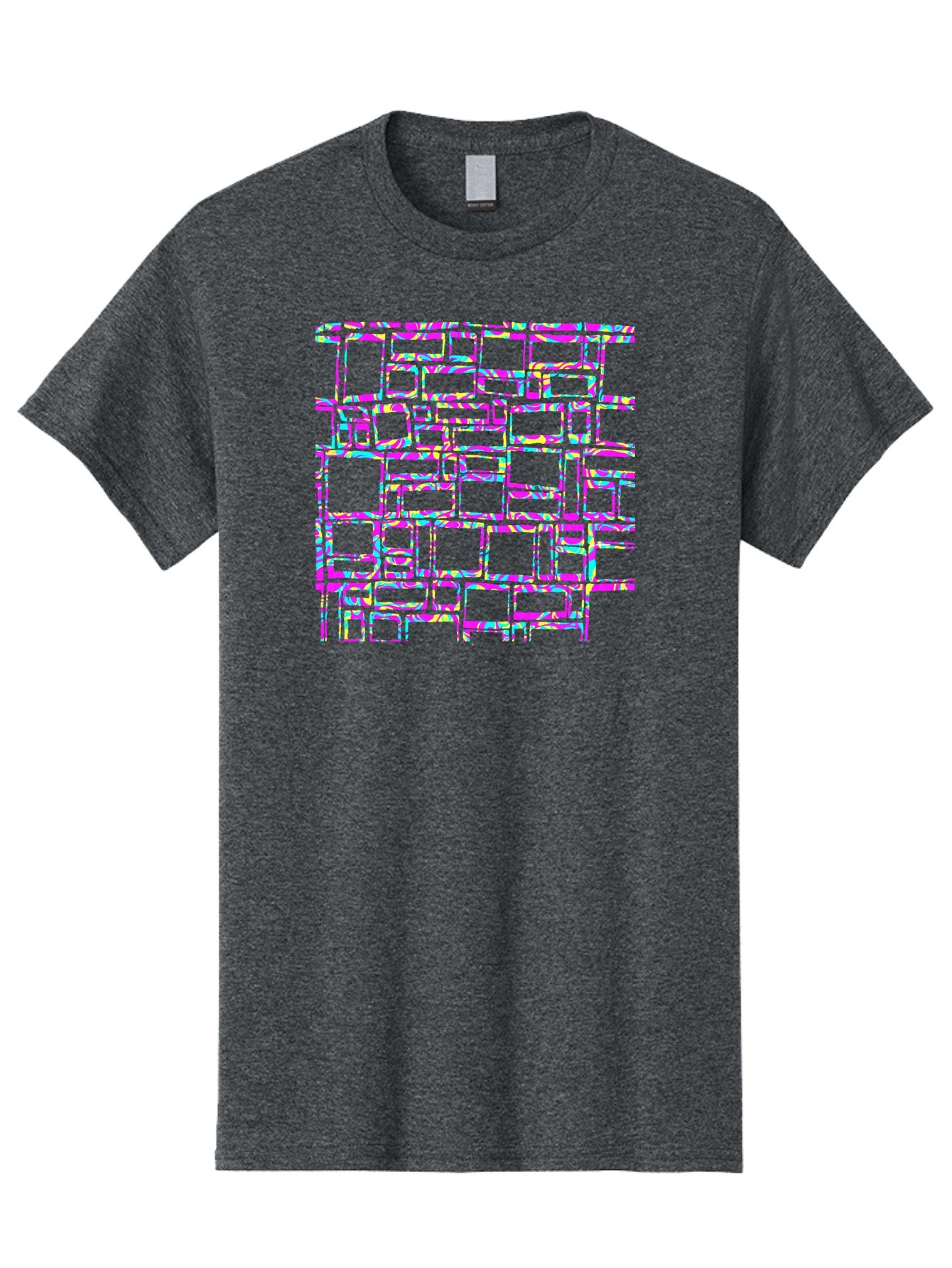 Glitch-Squares-Pattern Men'S Graphic Tee, 100% Cotton, Comfortable Casual Summer Wear, Machine Washable, Glitch Art, Distorted Rectangles, Neon Colors, Vibrant Hues, Abstract Pattern, Digital Distortion, Futuristic Design, Error Aesthetic, Aac394 9