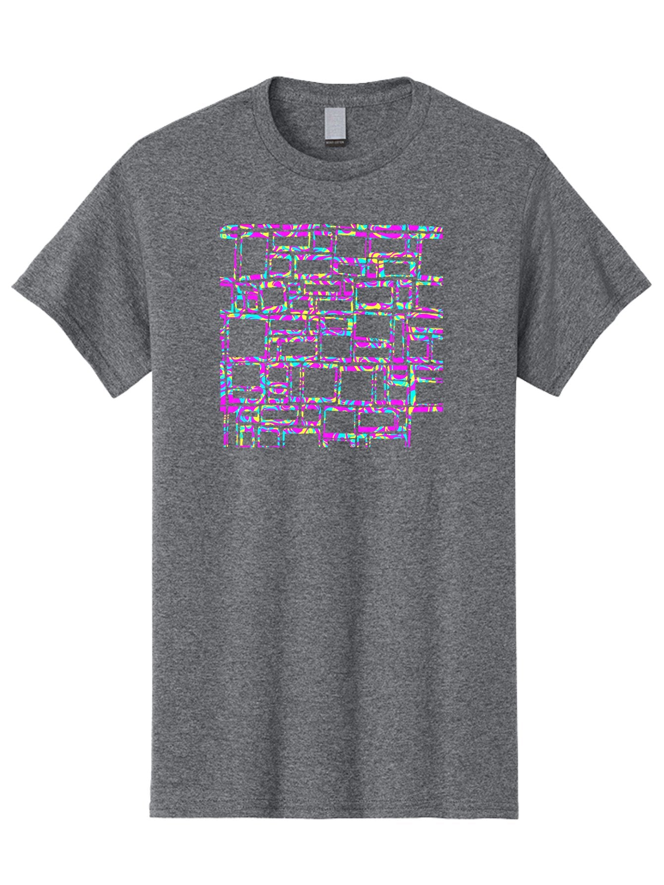 Glitch-Squares-Pattern Men'S Graphic Tee, 100% Cotton, Comfortable Casual Summer Wear, Machine Washable, Glitch Art, Distorted Rectangles, Neon Colors, Vibrant Hues, Abstract Pattern, Digital Distortion, Futuristic Design, Error Aesthetic, Aac394 14